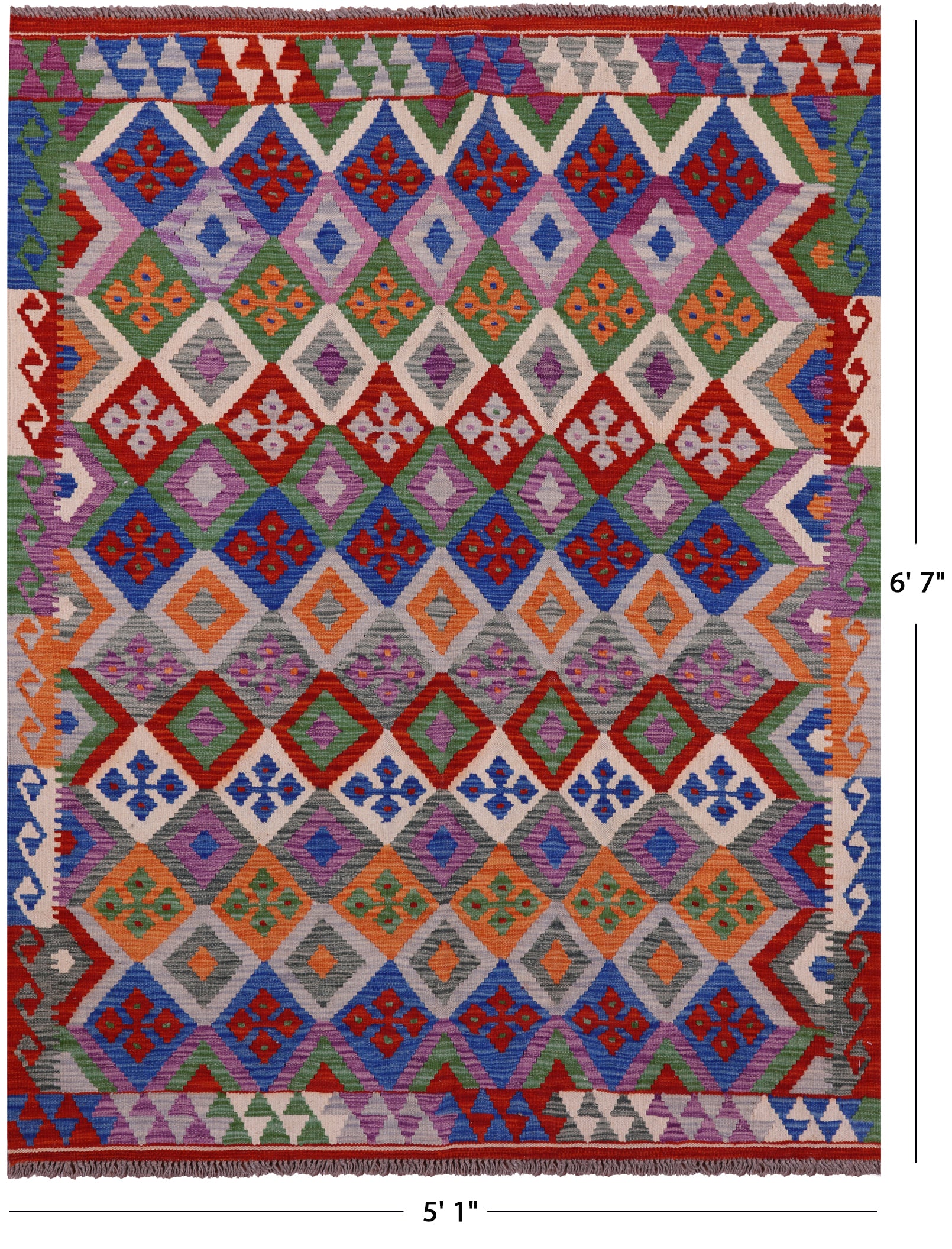 Reversible Kilim Flat Weave Wool On Wool Rug - 5' 1" X 6' 7" - Golden Nile