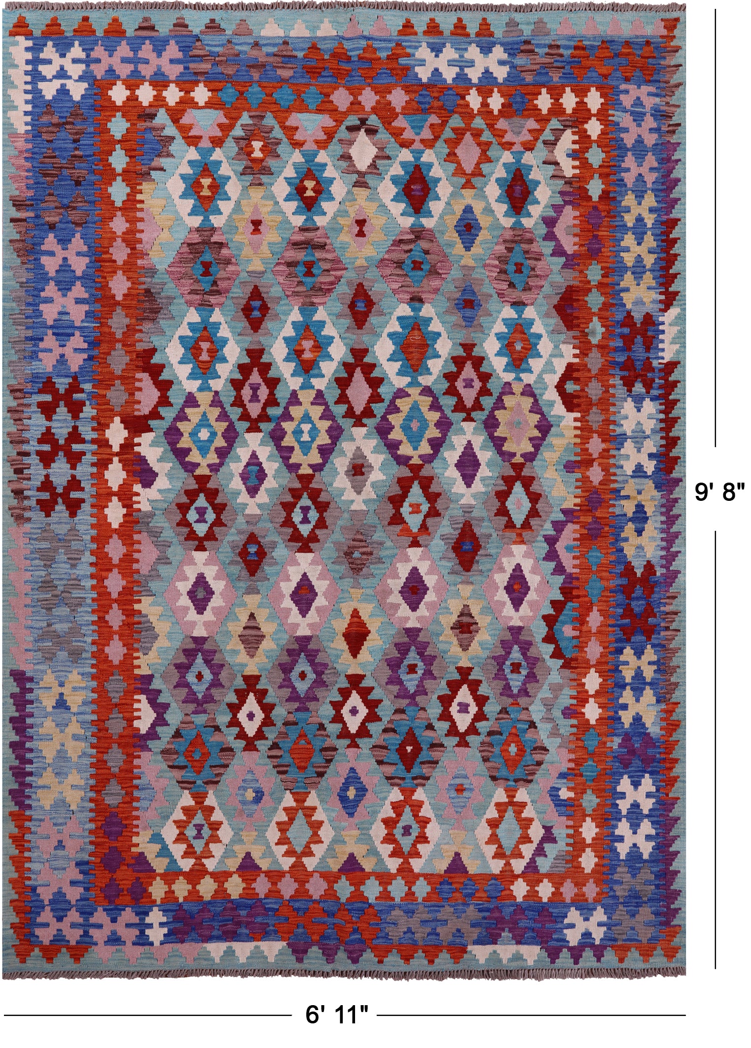 Reversible Kilim Flat Weave Wool On Wool Rug - 6' 11" X 9' 8" - Golden Nile