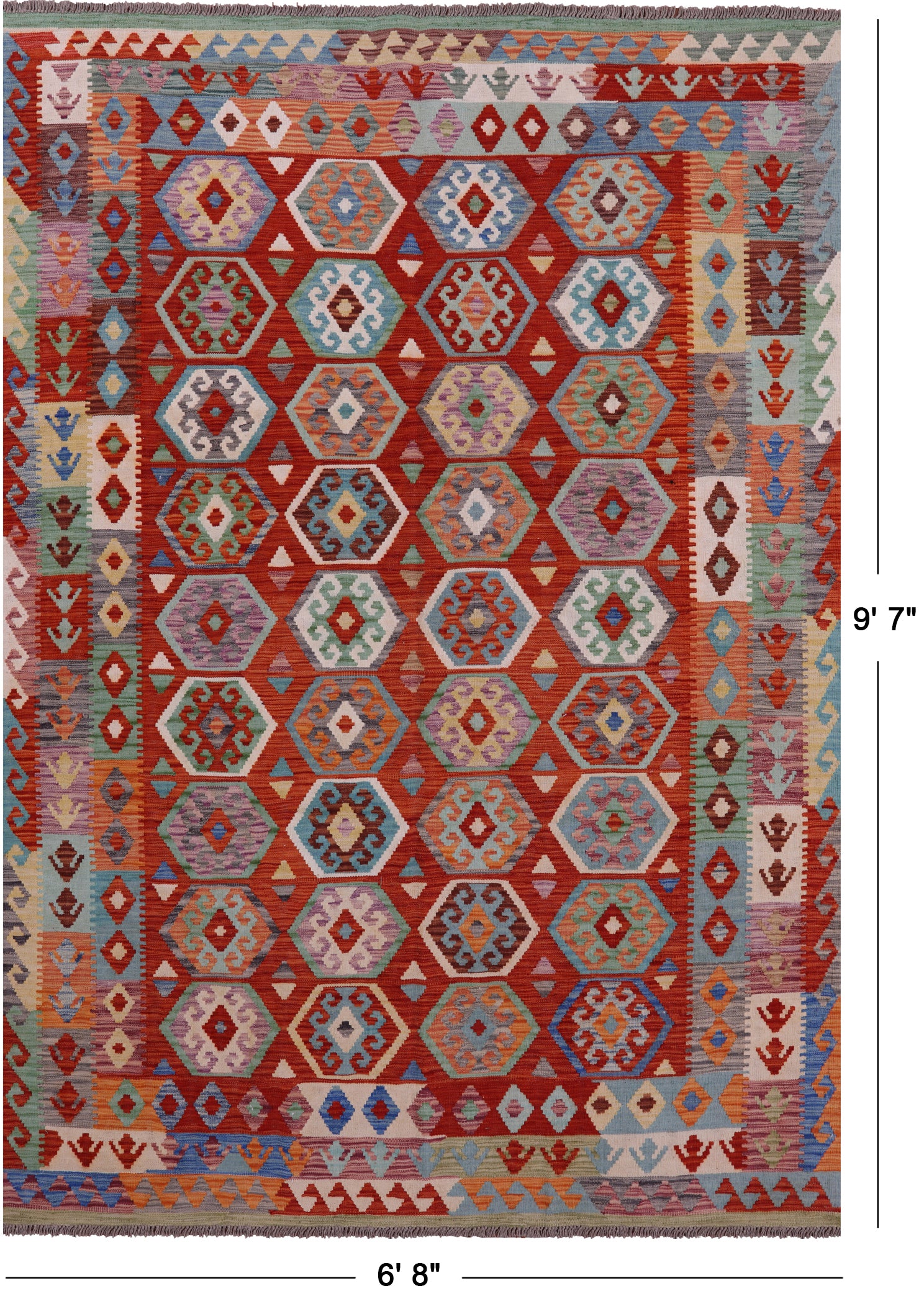 Reversible Kilim Flat Weave Wool On Wool Rug - 6' 8" X 9' 7" - Golden Nile