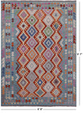 Reversible Kilim Flat Weave Wool On Wool Rug - 6' 8" X 9' 7" - Golden Nile