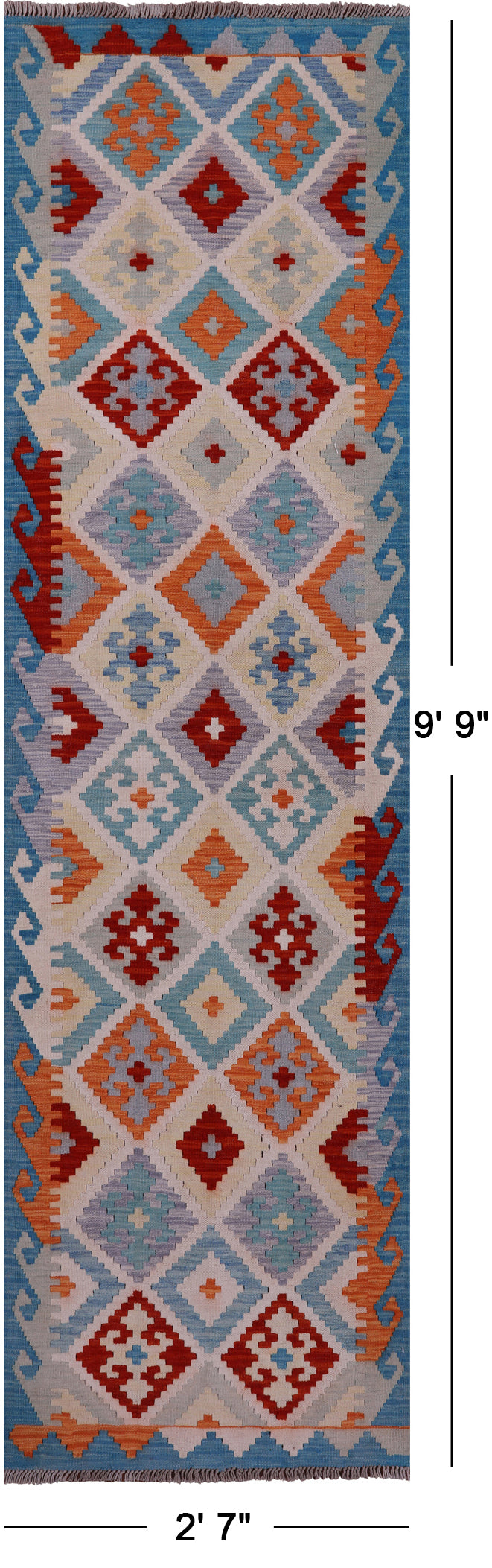 Reversible Kilim Flat Weave Wool On Wool Runner Rug - 2' 7" X 9' 9" - Golden Nile