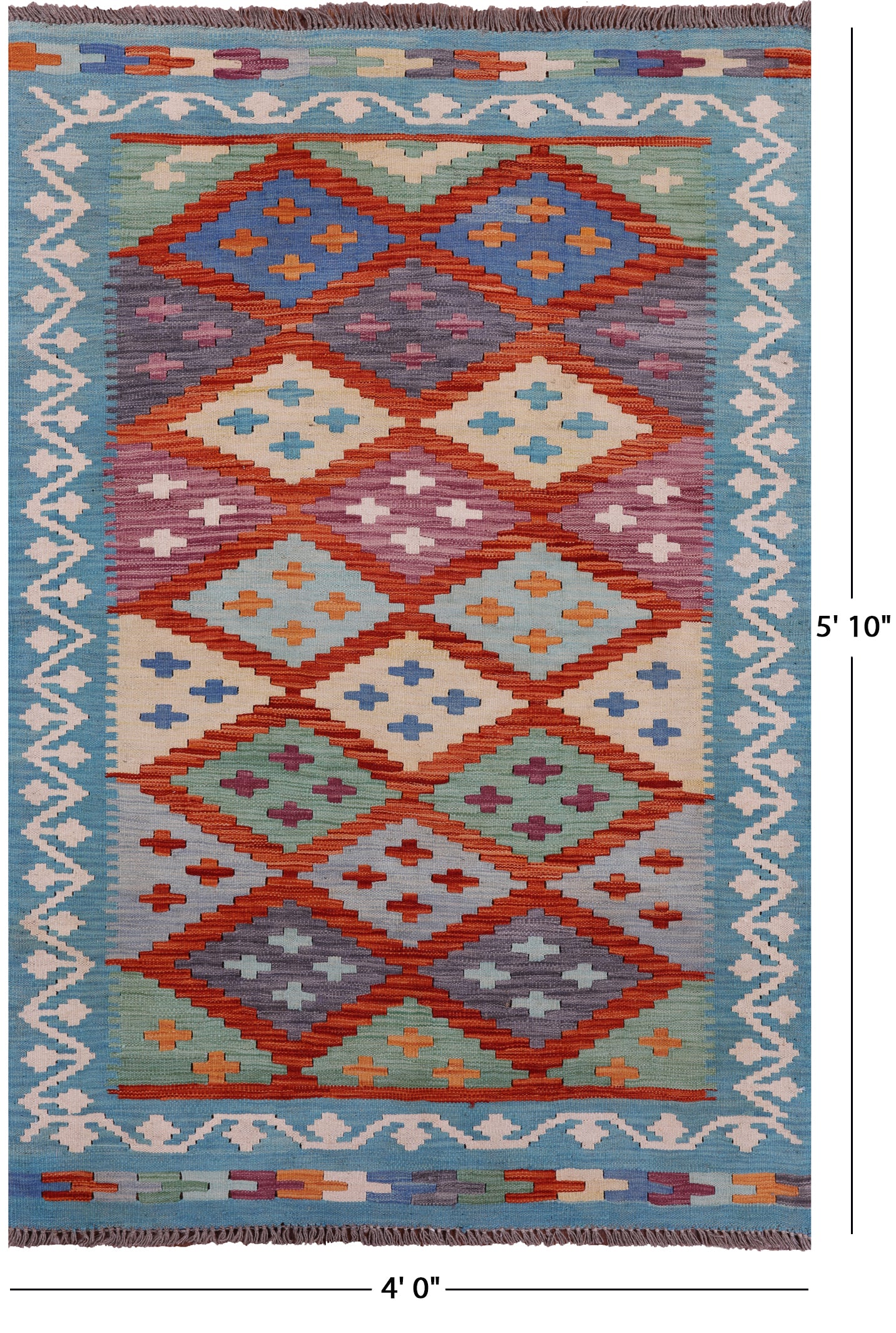 Reversible Kilim Flat Weave Wool On Wool Rug - 4' 0" X 5' 10" - Golden Nile