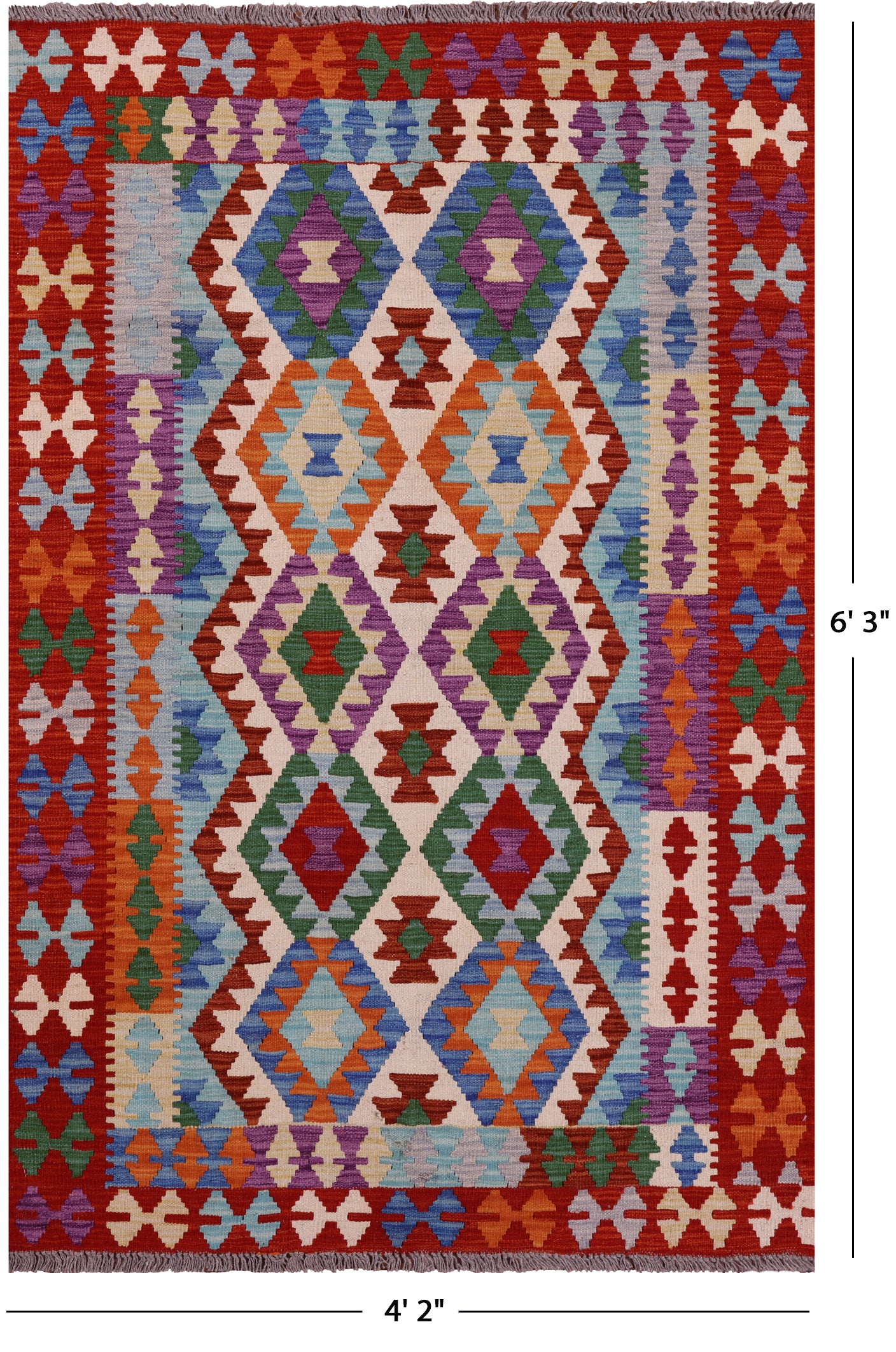 Reversible Kilim Flat Weave Wool On Wool Rug - 4' 2" X 6' 3" - Golden Nile