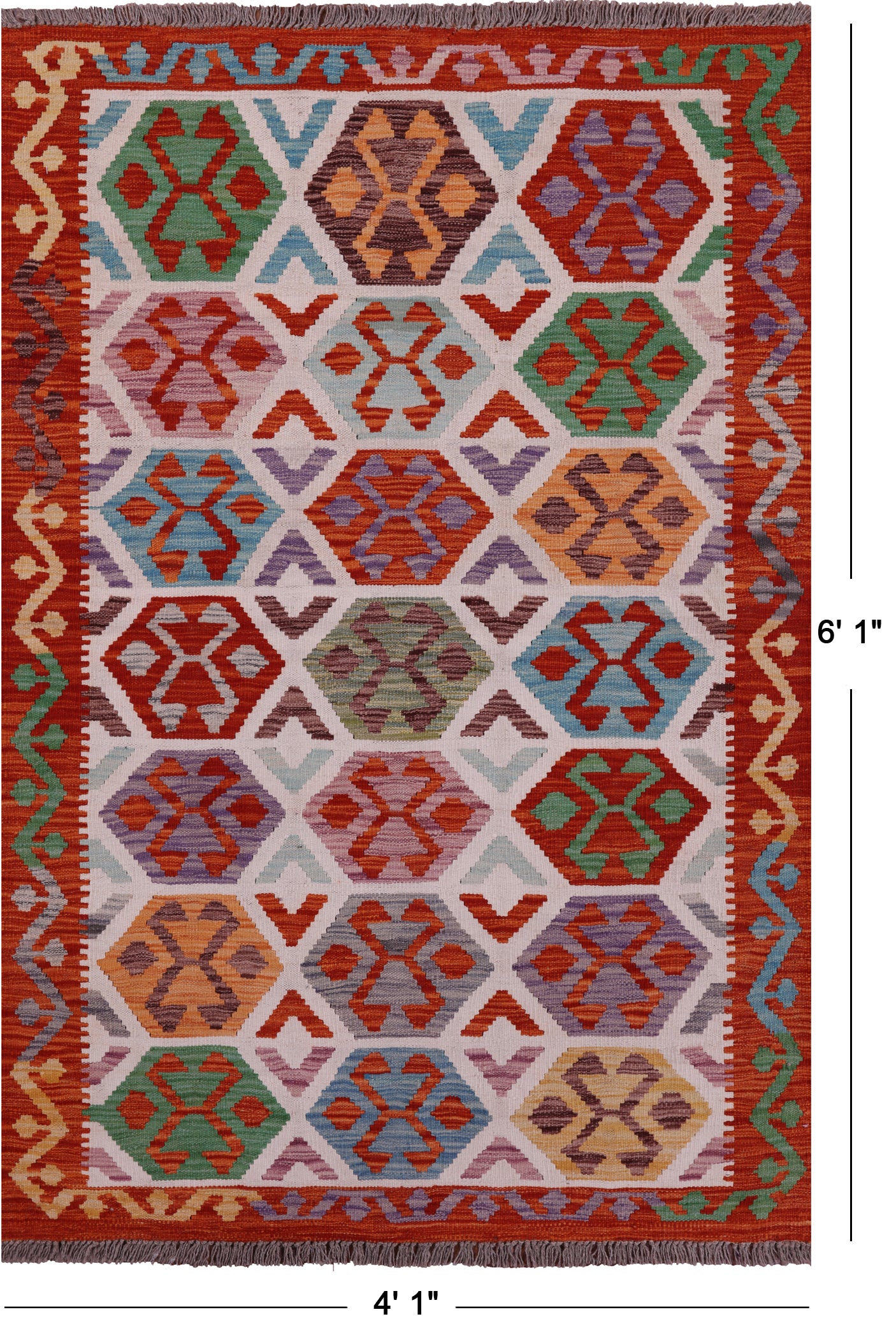 Reversible Kilim Flat Weave Wool On Wool Rug - 4' 1" X 6' 1" - Golden Nile
