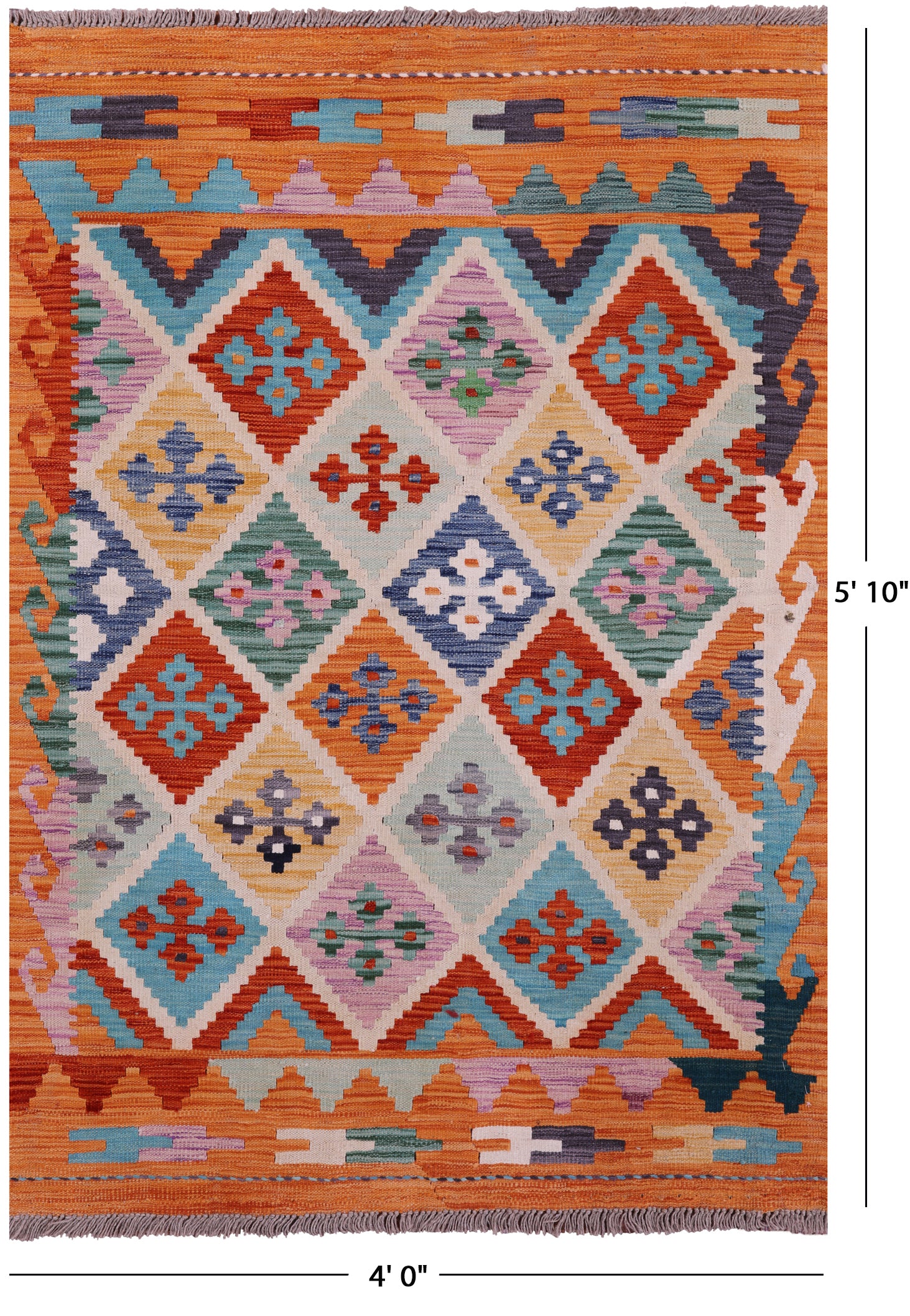 Reversible Kilim Flat Weave Wool On Wool Rug - 4' 0" X 5' 10" - Golden Nile