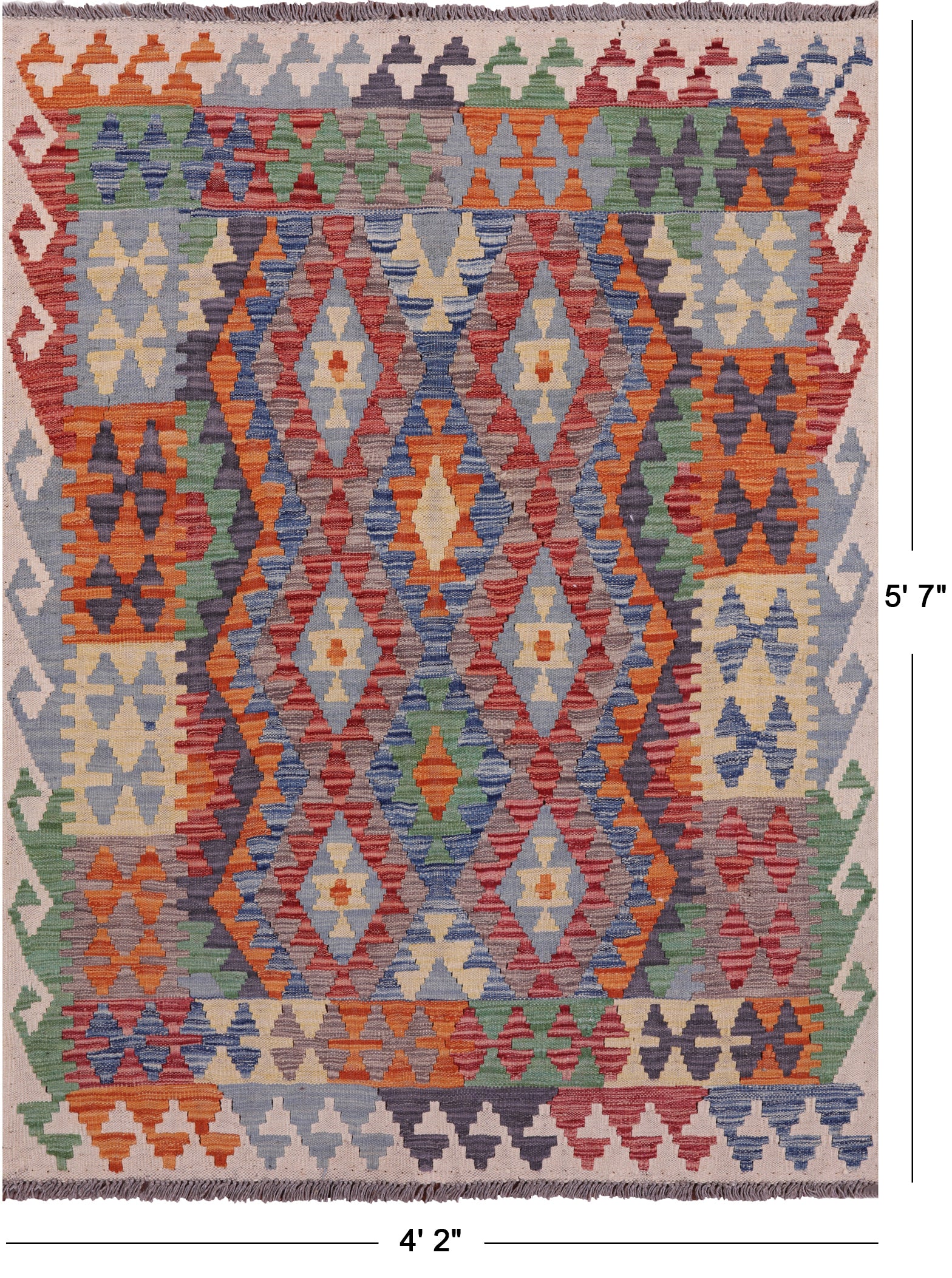 Reversible Kilim Flat Weave Wool On Wool Rug - 4' 2" X 5' 7" - Golden Nile