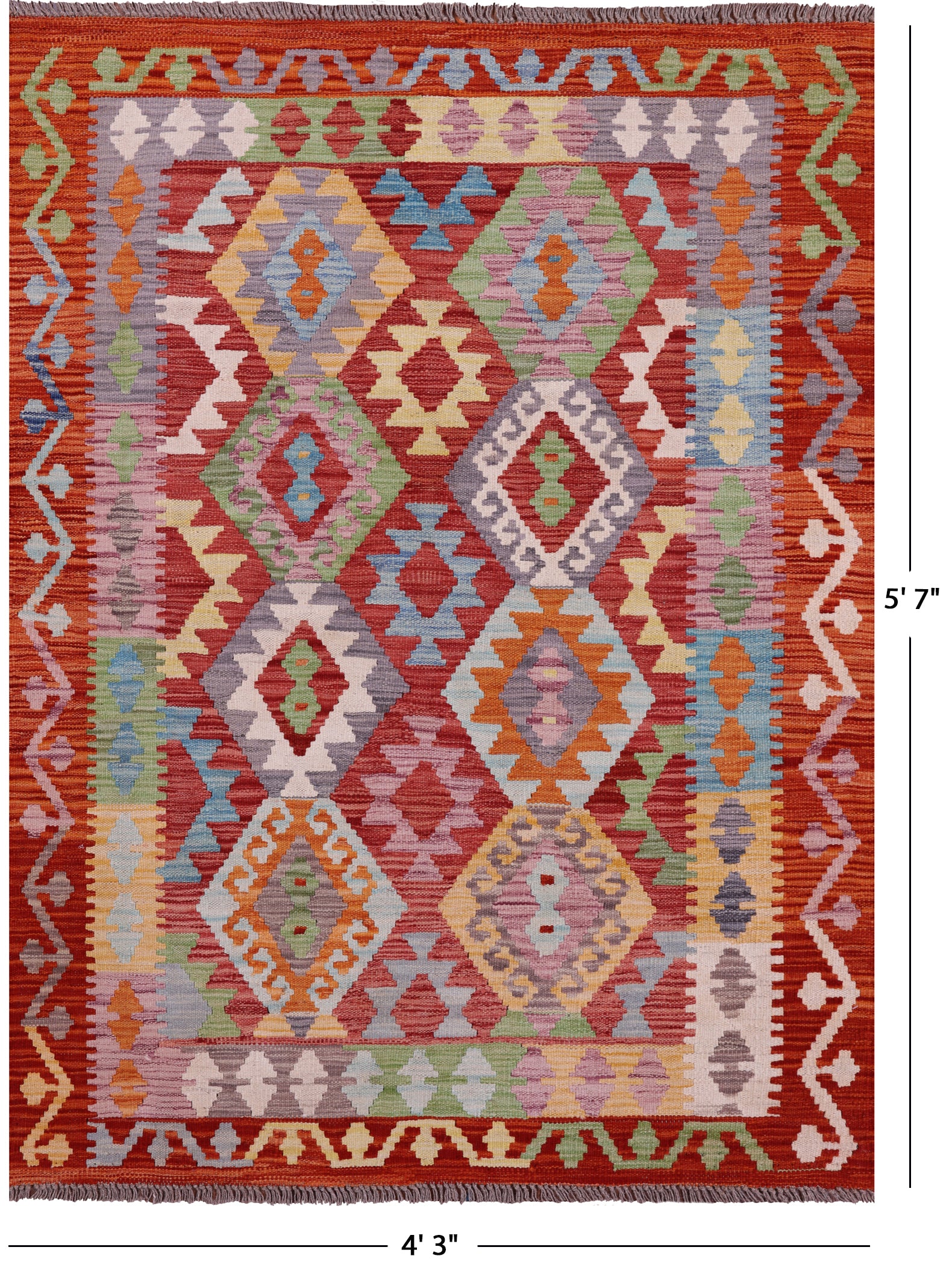 Reversible Kilim Flat Weave Wool On Wool Rug - 4' 3" X 5' 7" - Golden Nile