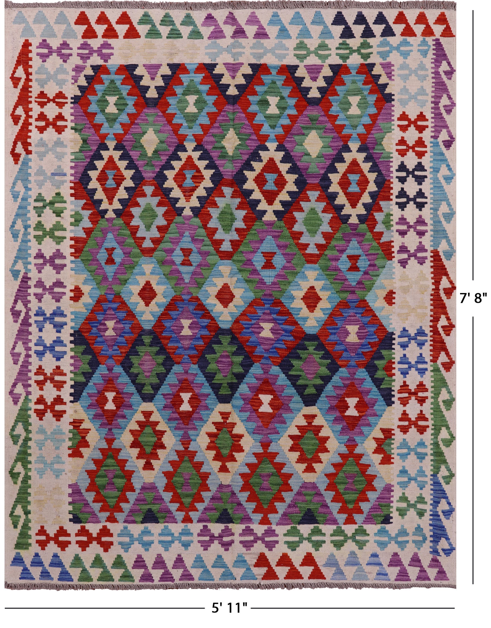 Reversible Kilim Flat Weave Wool On Wool Rug - 5' 11" X 7' 8" - Golden Nile