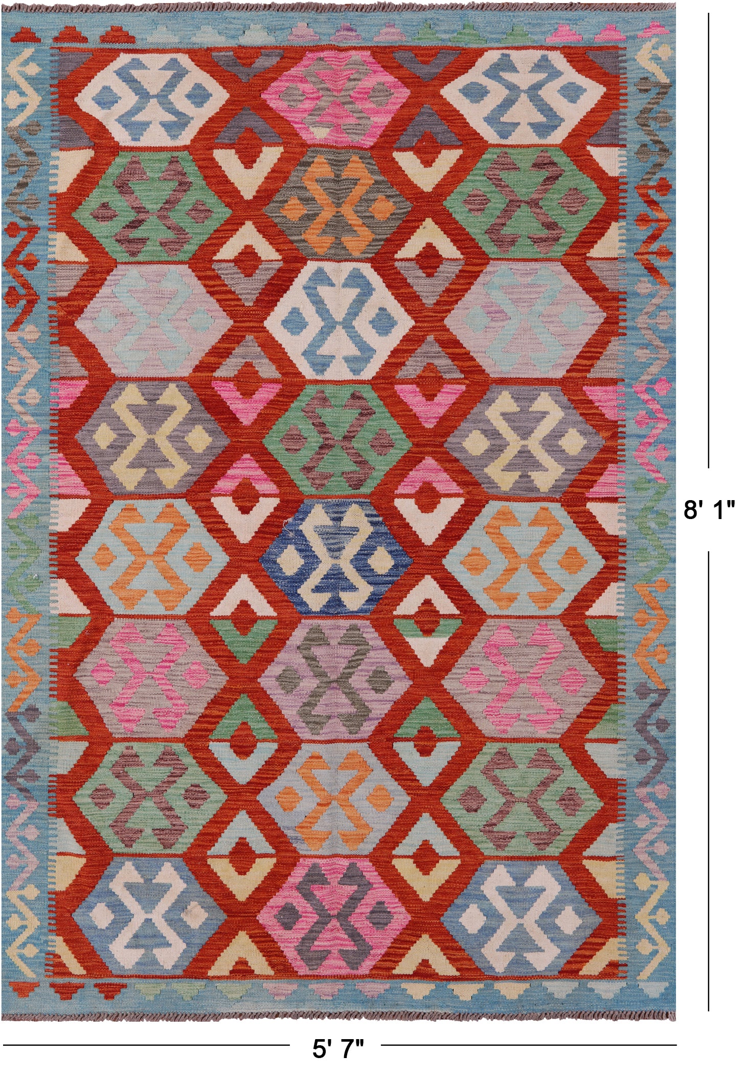 Reversible Kilim Flat Weave Wool On Wool Rug - 5' 7" X 8' 1" - Golden Nile