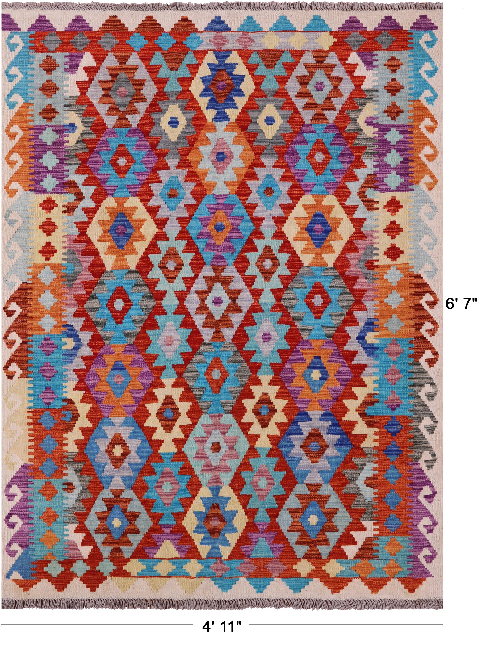 Reversible Kilim Flat Weave Wool On Wool Rug - 4' 11" X 6' 7" - Golden Nile