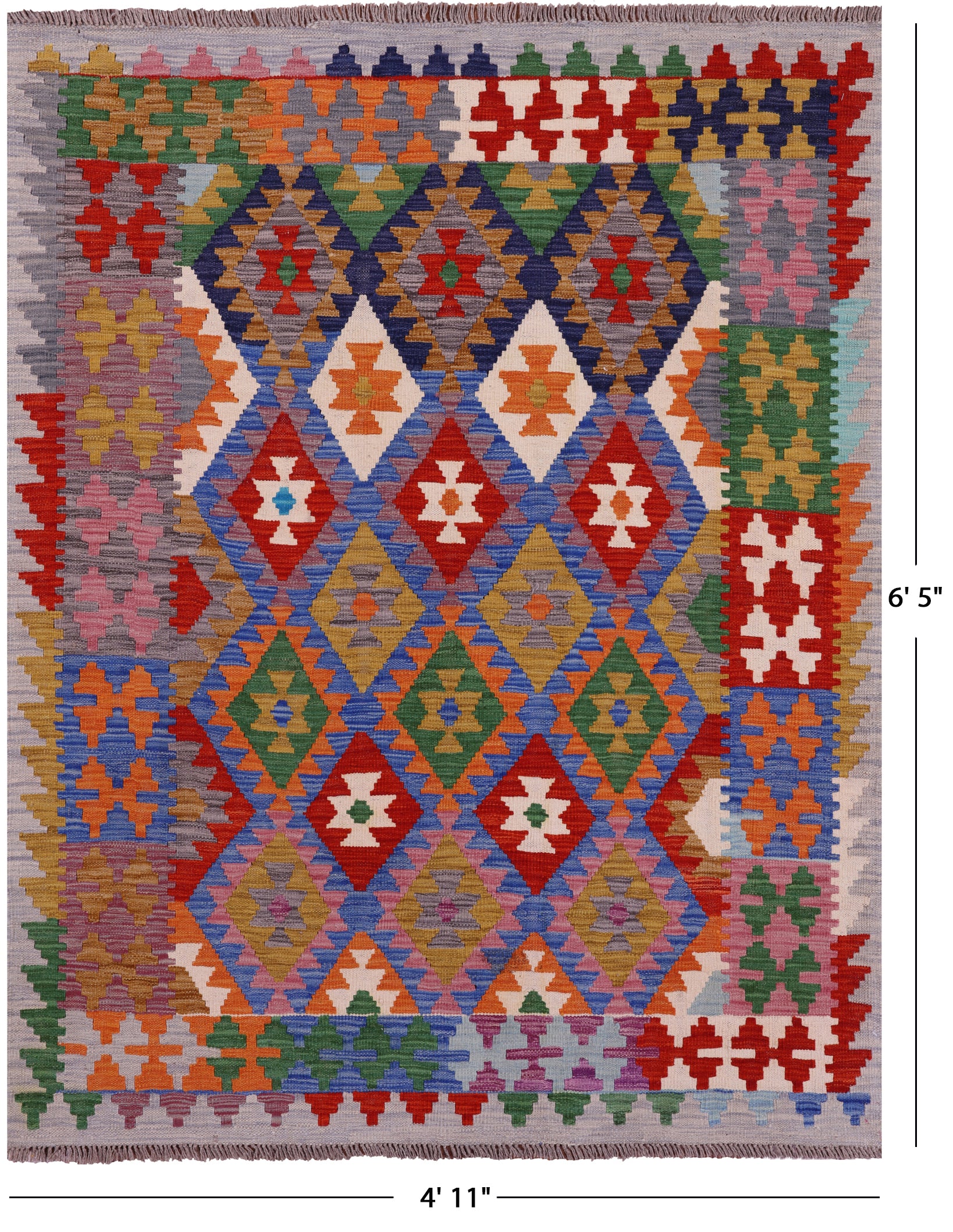 Reversible Kilim Flat Weave Wool On Wool Rug - 4' 11" X 6' 5" - Golden Nile