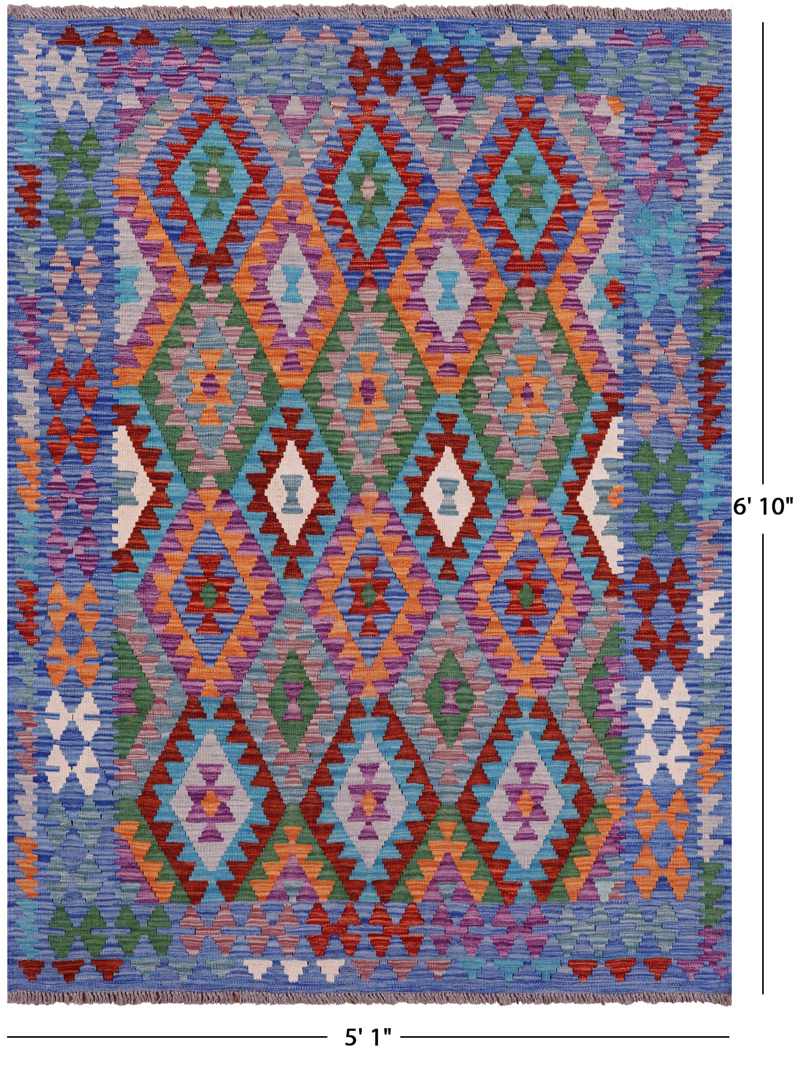 Reversible Kilim Flat Weave Wool On Wool Rug - 5' 1" X 6' 10" - Golden Nile