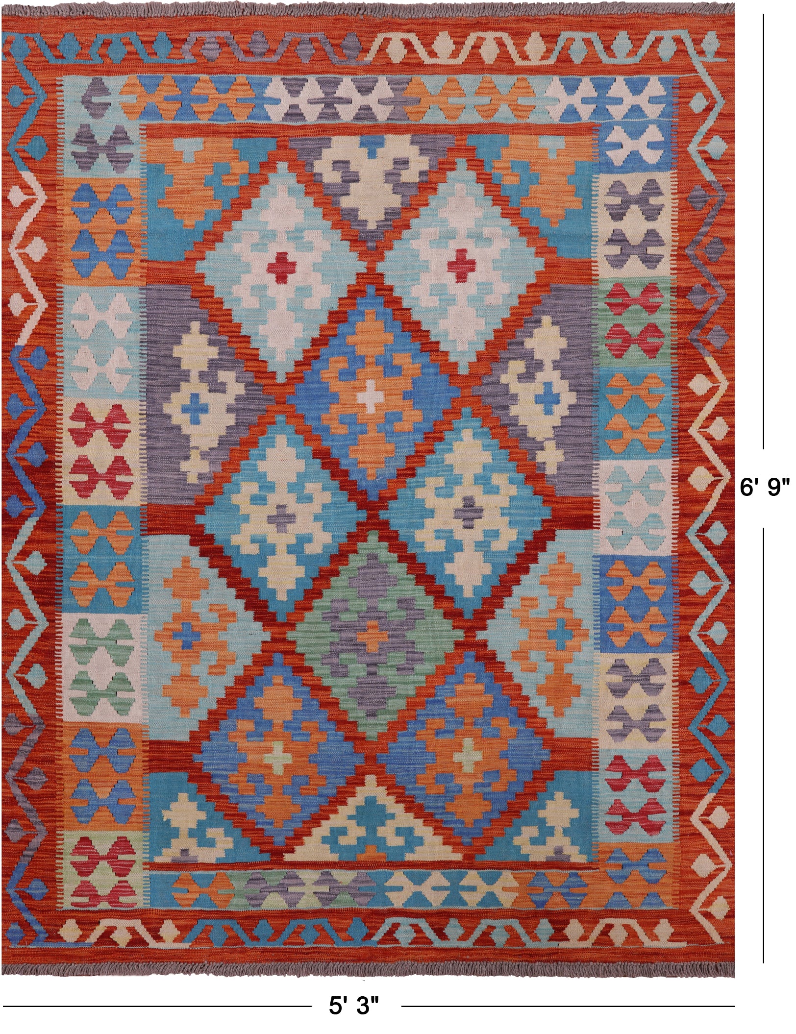 Reversible Kilim Flat Weave Wool On Wool Rug - 5' 3" X 6' 9" - Golden Nile