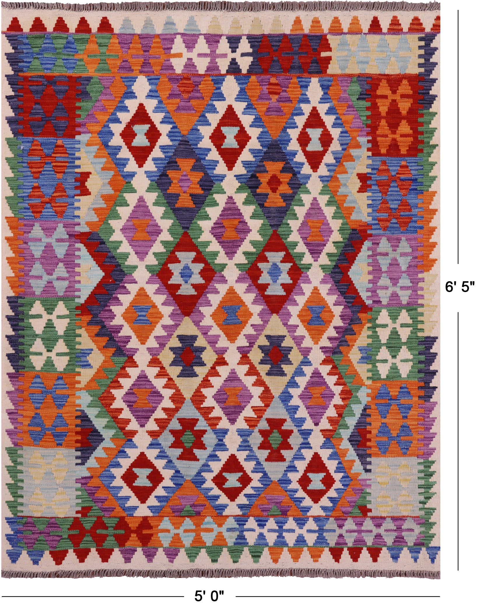 Reversible Kilim Flat Weave Wool On Wool Rug - 5' 0" X 6' 5" - Golden Nile