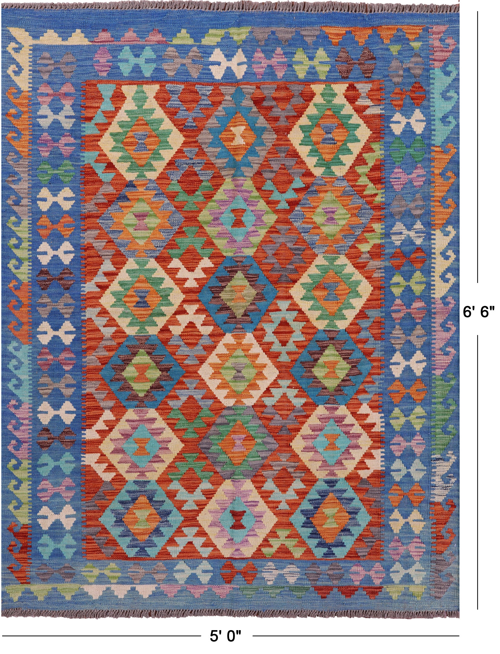 Reversible Kilim Flat Weave Wool On Wool Rug - 5' 0" X 6' 6" - Golden Nile