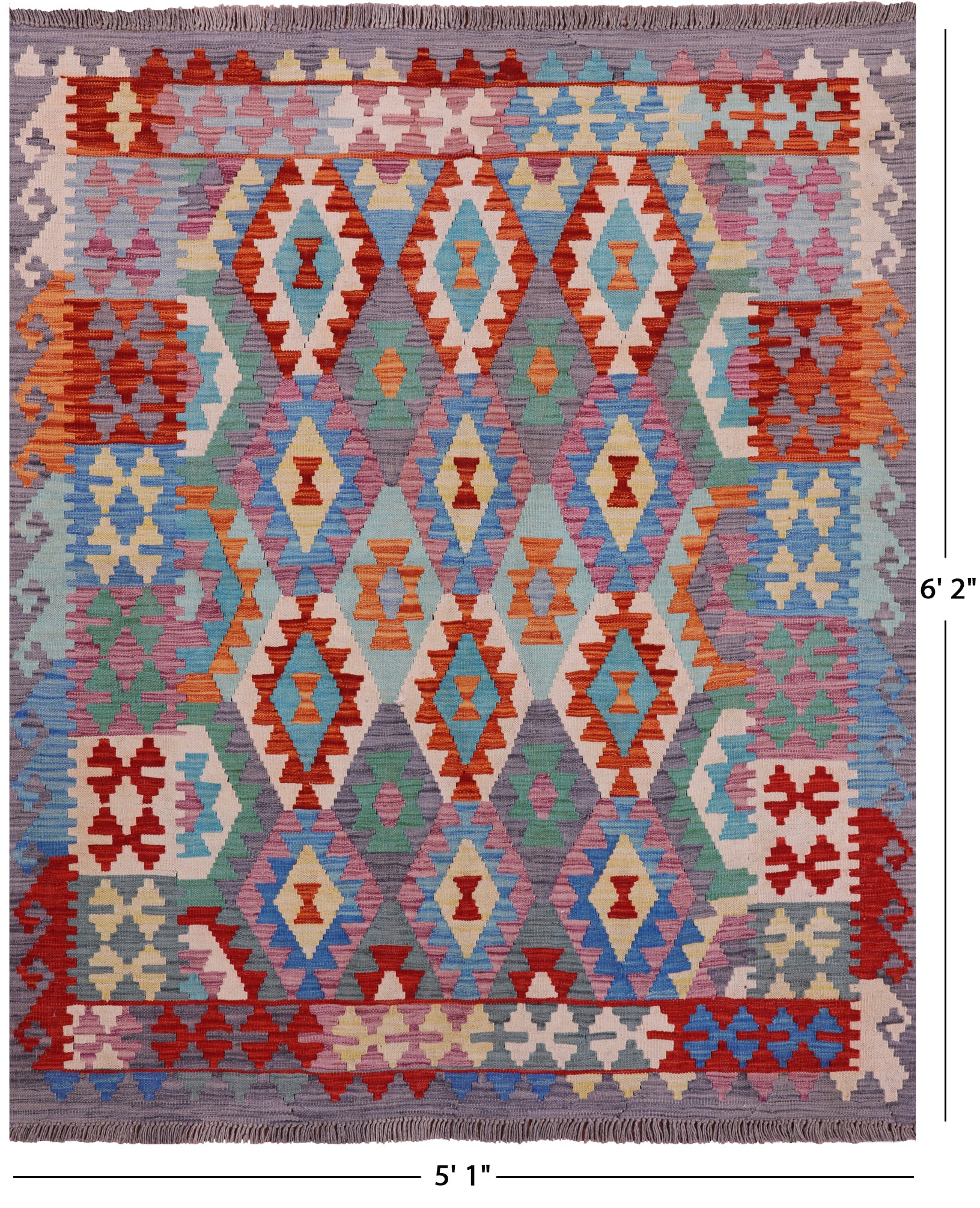 Reversible Kilim Flat Weave Wool On Wool Rug - 5' 1" X 6' 2" - Golden Nile