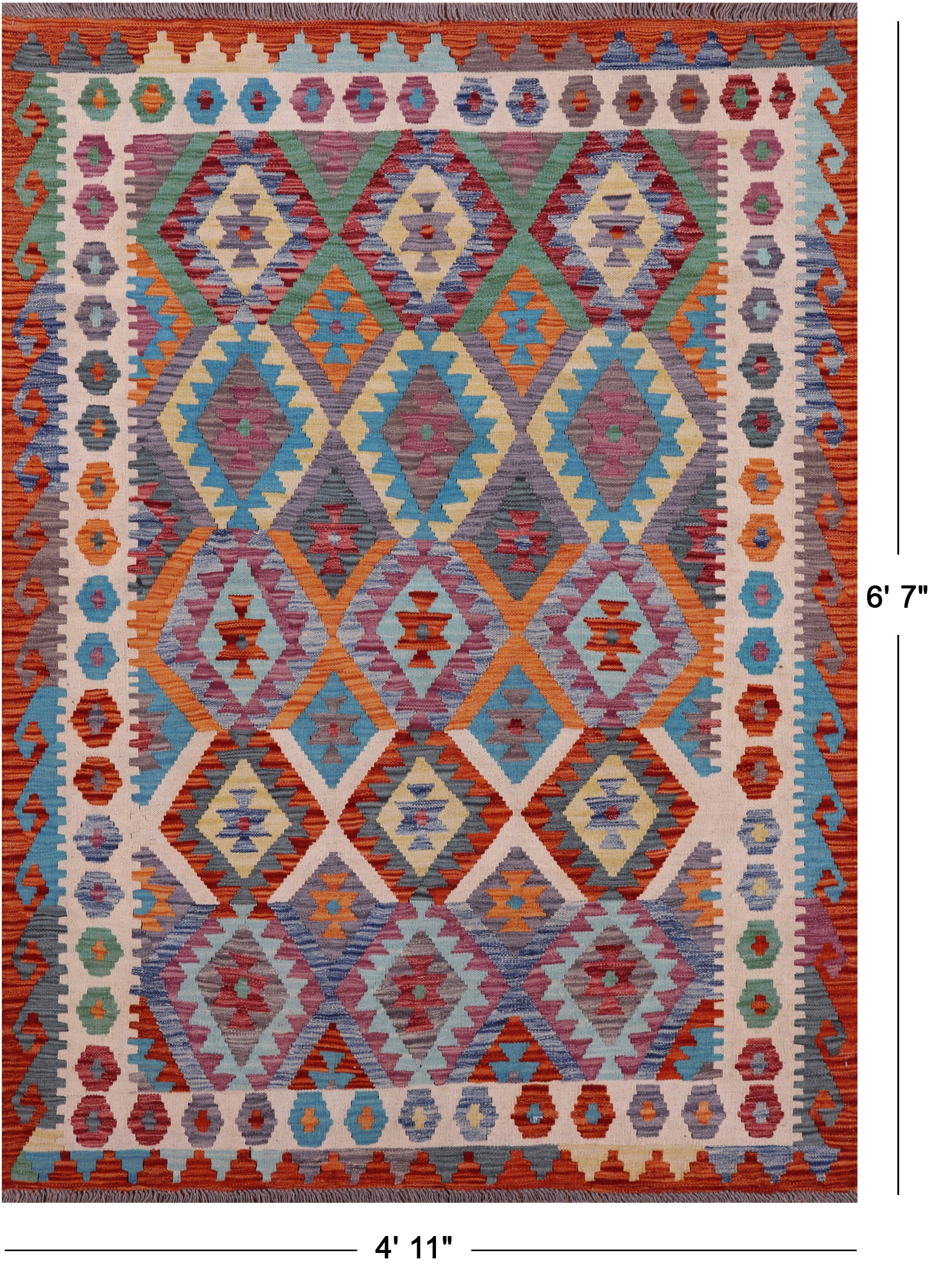 Reversible Kilim Flat Weave Wool On Wool Rug - 4' 11" X 6' 7" - Golden Nile