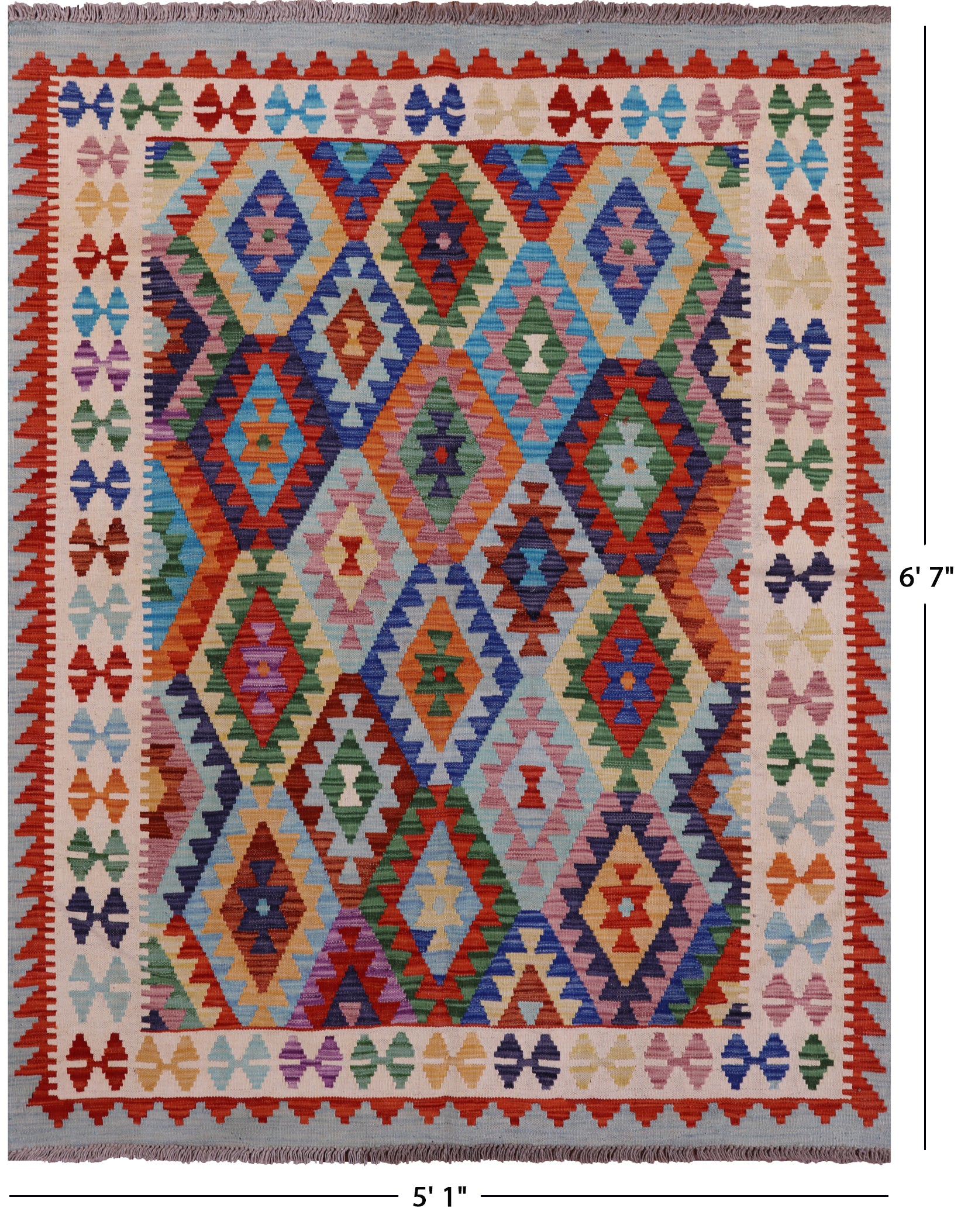 Reversible Kilim Flat Weave Wool On Wool Rug - 5' 1" X 6' 7" - Golden Nile