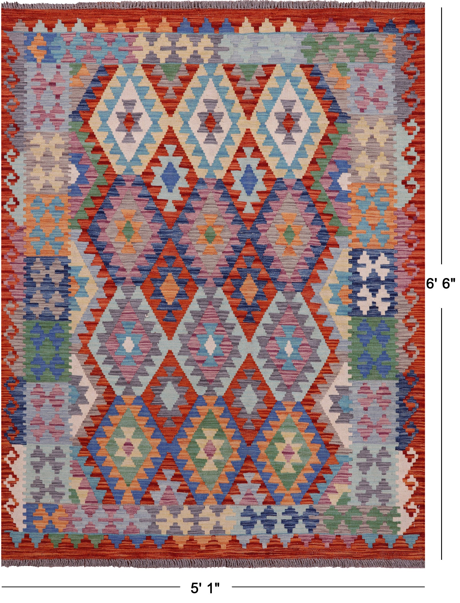 Reversible Kilim Flat Weave Wool On Wool Rug - 5' 1" X 6' 6" - Golden Nile