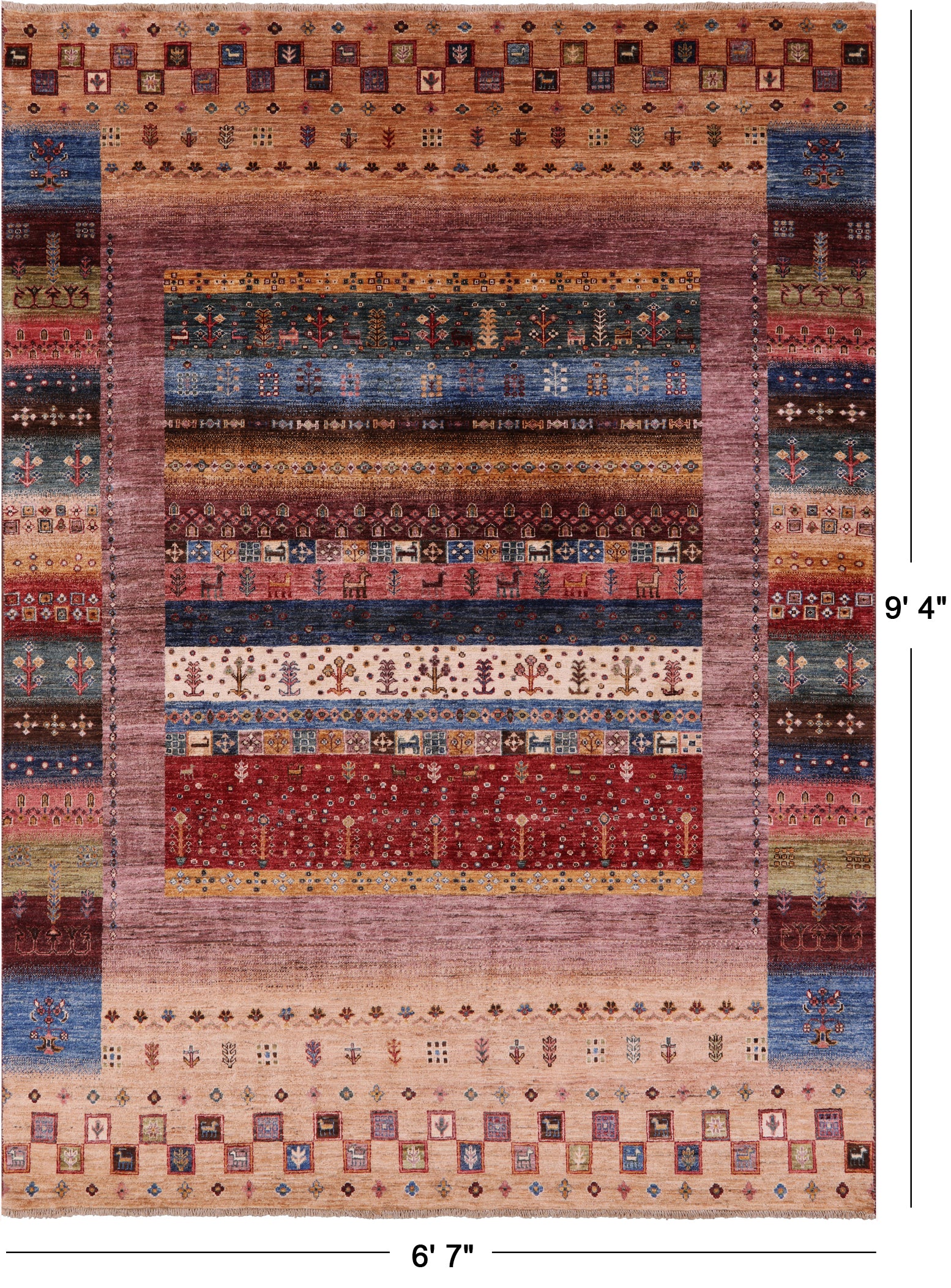 Tribal Persian Gabbeh Hand Knotted Wool Rug - 6' 7" X 9' 4" - Golden Nile