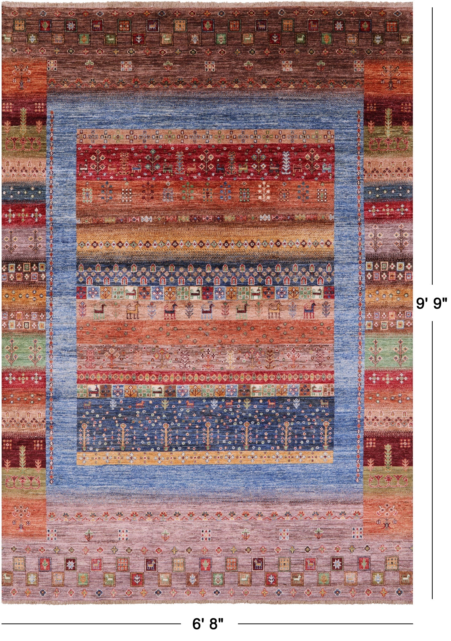 Tribal Persian Gabbeh Hand Knotted Wool Rug - 6' 8" X 9' 9" - Golden Nile