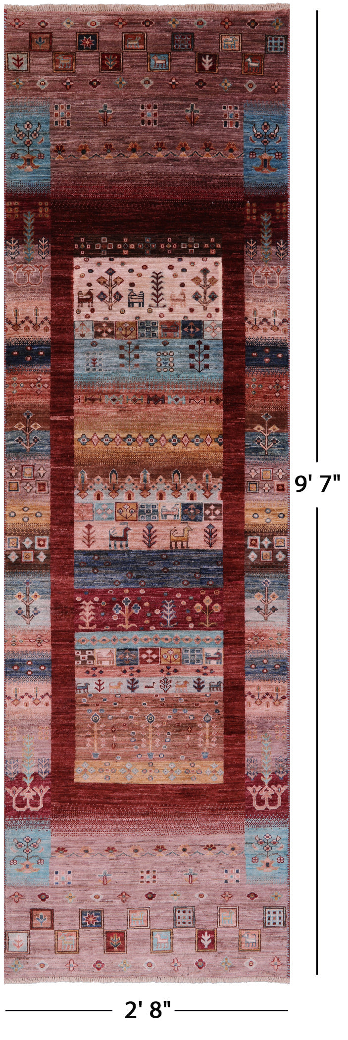 Khorjin Persian Gabbeh Hand Knotted Wool Runner Rug - 2' 8" X 9' 7" - Golden Nile