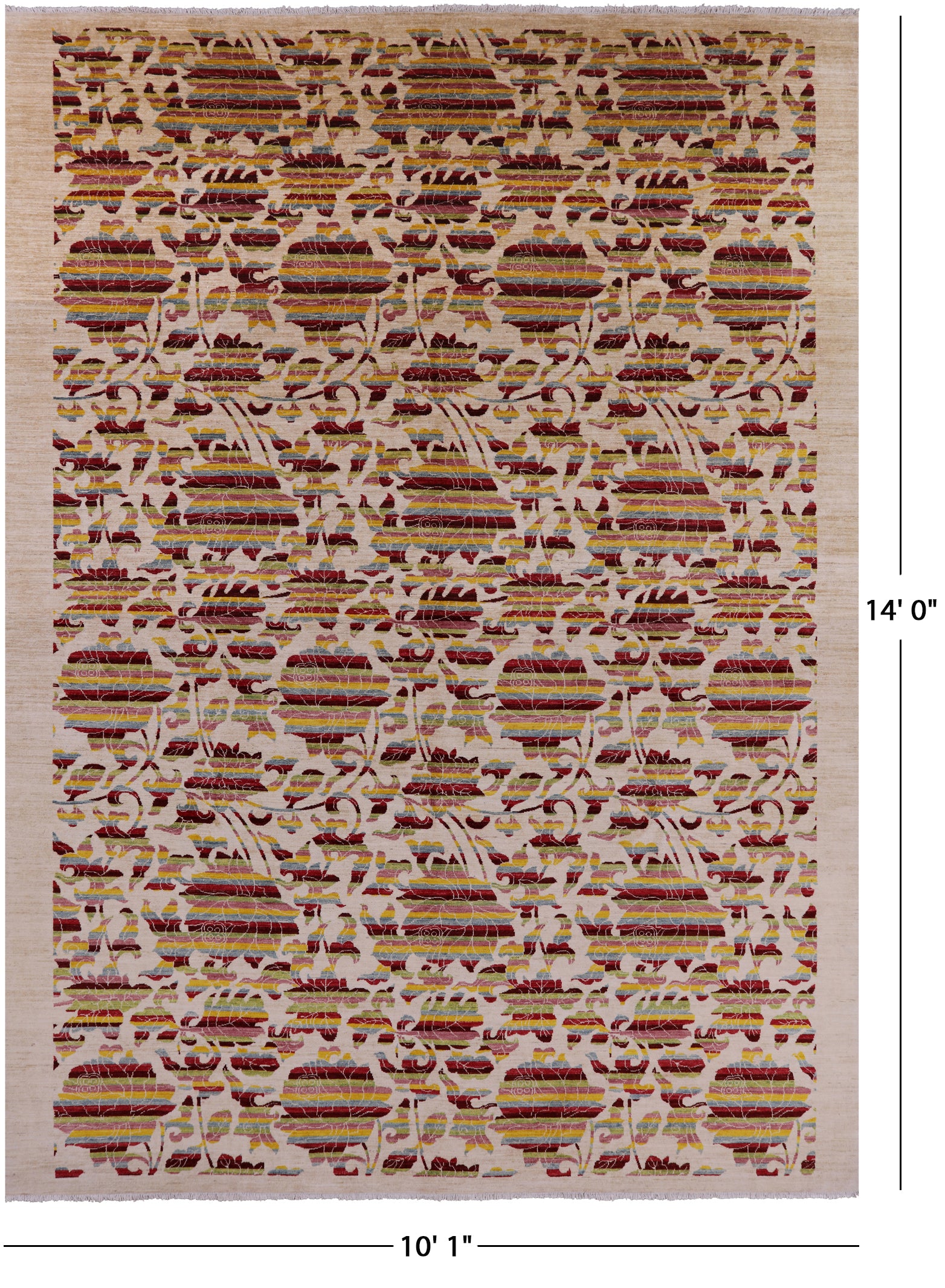 Ivory William Morris Rose Garden Hand Knotted Wool Area Rug - 10' 1" X 14' 0" - Golden Nile