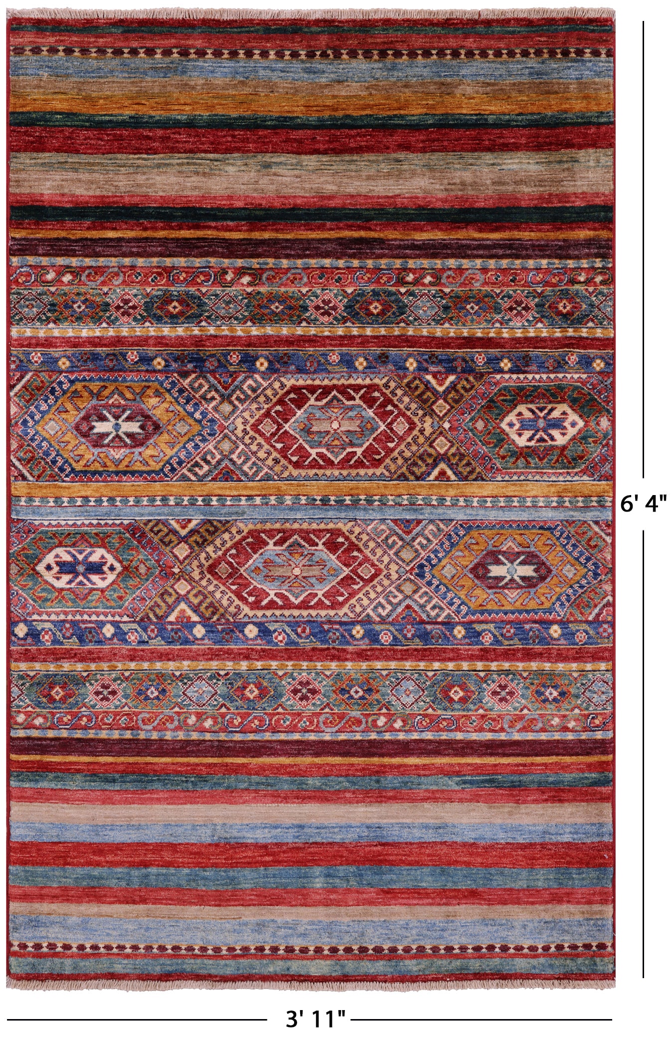 Khorjin Persian Gabbeh Hand Knotted Wool Rug - 3' 11" X 6' 4" - Golden Nile