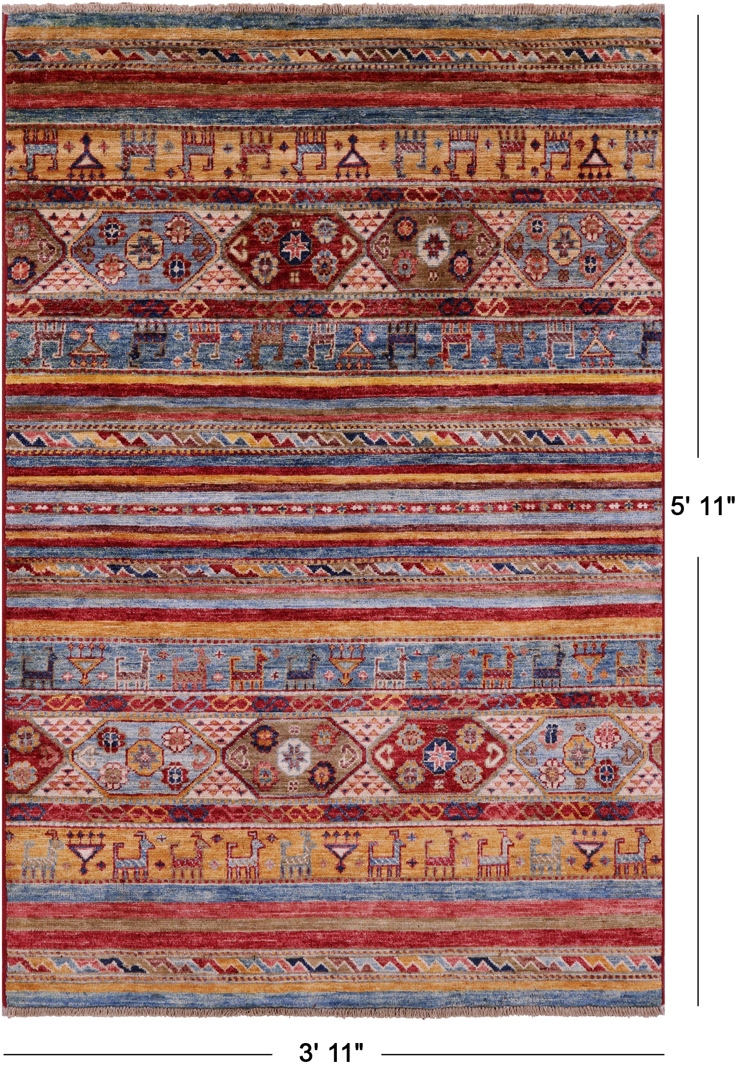 Khorjin Persian Gabbeh Hand Knotted Wool Rug - 3' 11" X 5' 11" - Golden Nile