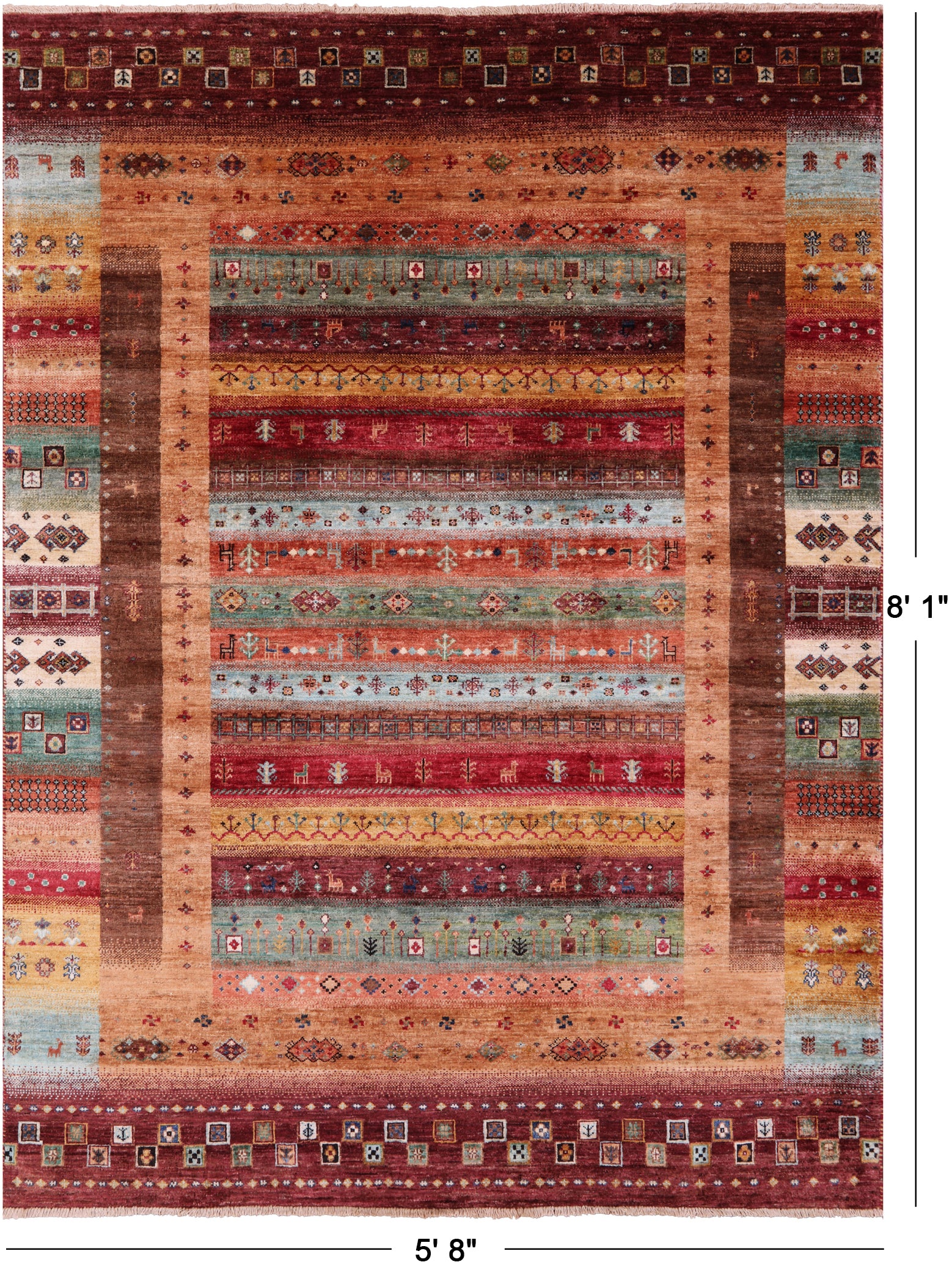 Tribal Persian Gabbeh Hand Knotted Wool Rug - 5' 8" X 8' 1" - Golden Nile
