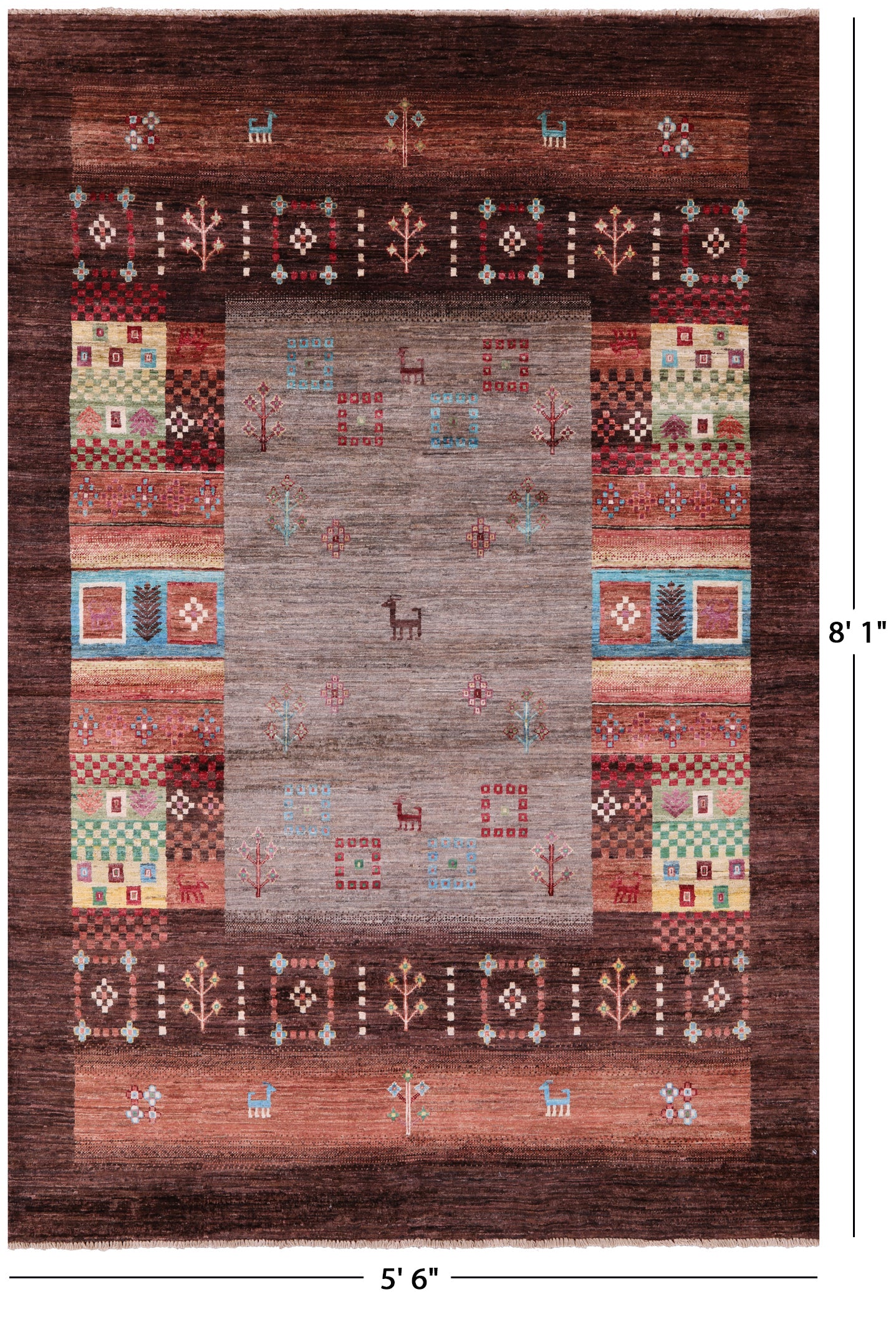 Tribal Persian Gabbeh Hand Knotted Wool Rug - 5' 6" X 8' 1" - Golden Nile