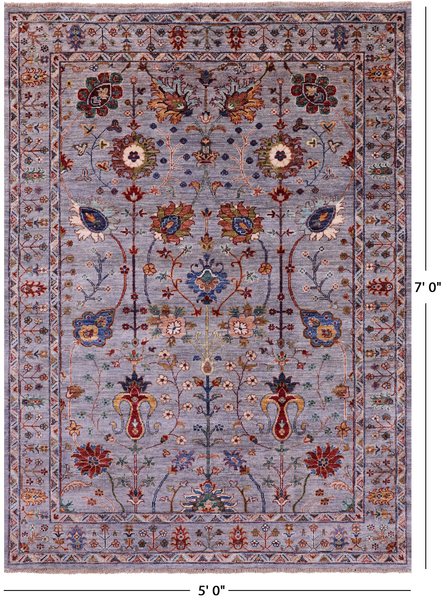 Grey Peshawar Handmade Wool Rug - 5' 0" X 7' 0" - Golden Nile