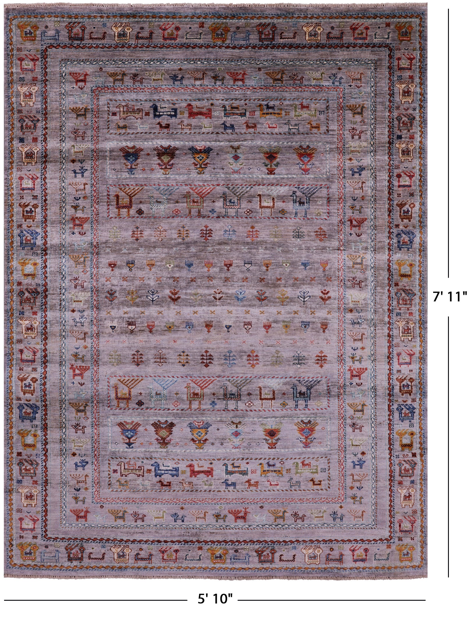 Grey Tribal Persian Gabbeh Hand Knotted Wool Rug - 5' 10" X 7' 11" - Golden Nile