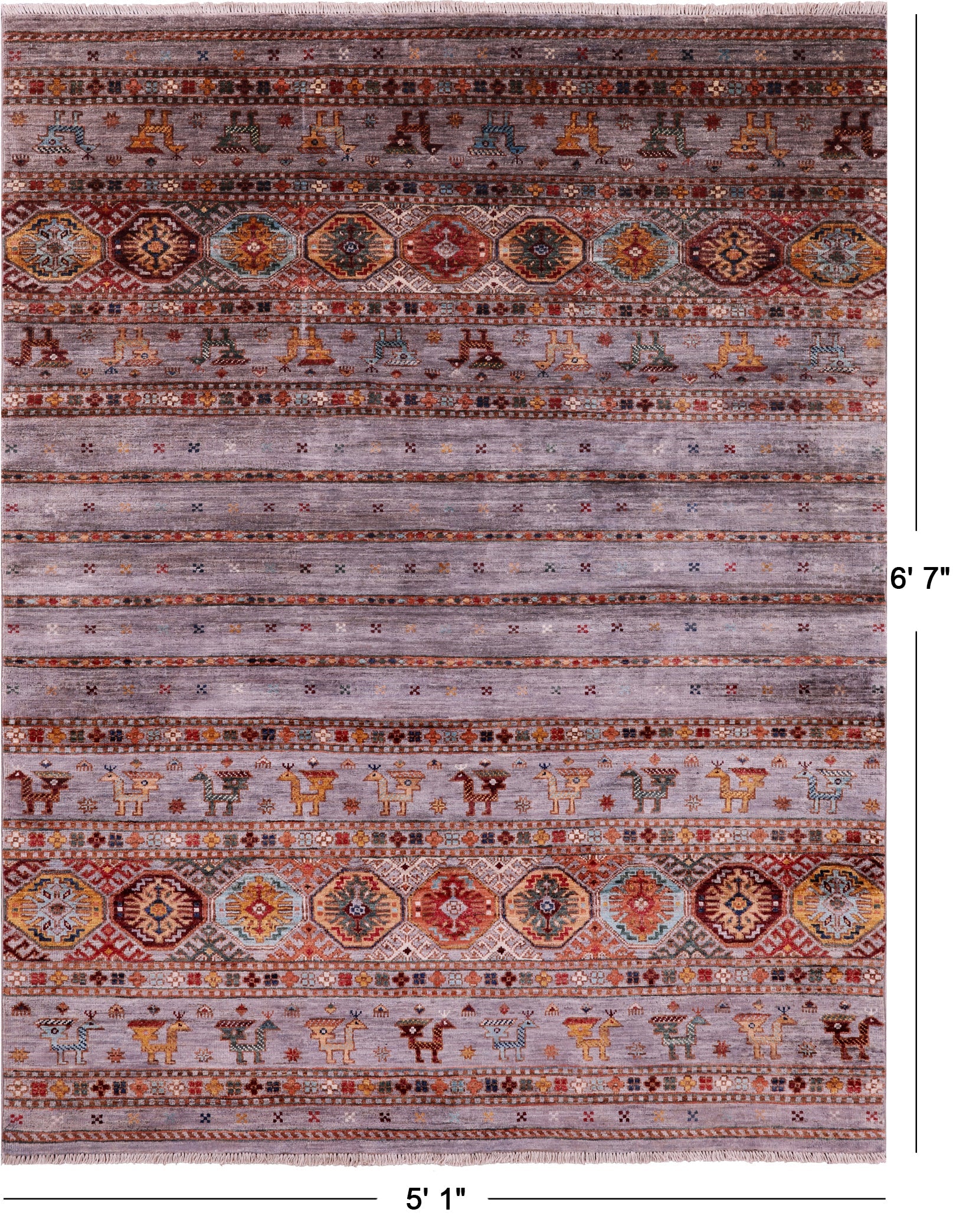 Tribal Persian Gabbeh Hand Knotted Wool Rug - 5' 1" X 6' 7" - Golden Nile