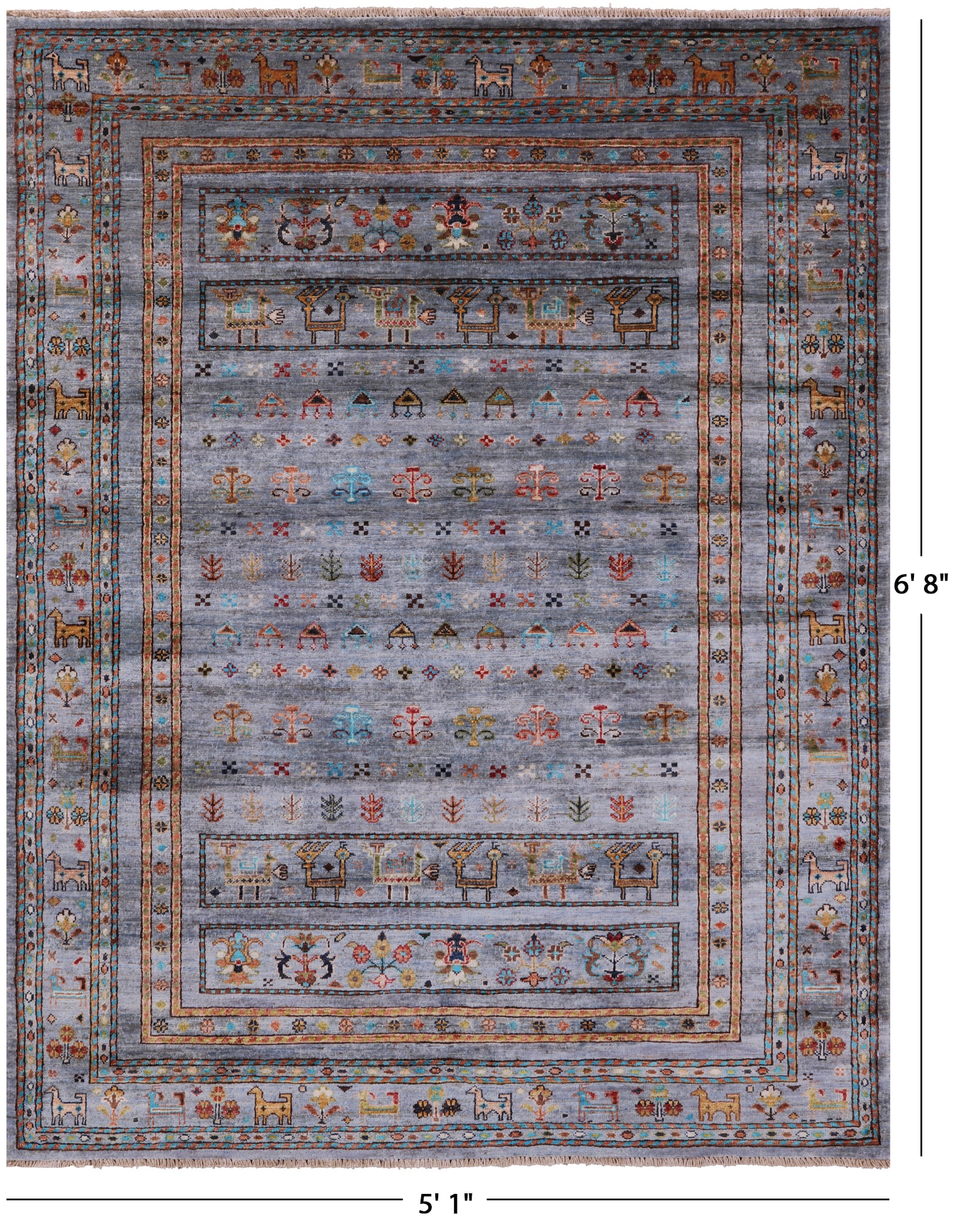 Grey Tribal Persian Gabbeh Handmade Wool Rug - 5' 1" X 6' 8" - Golden Nile