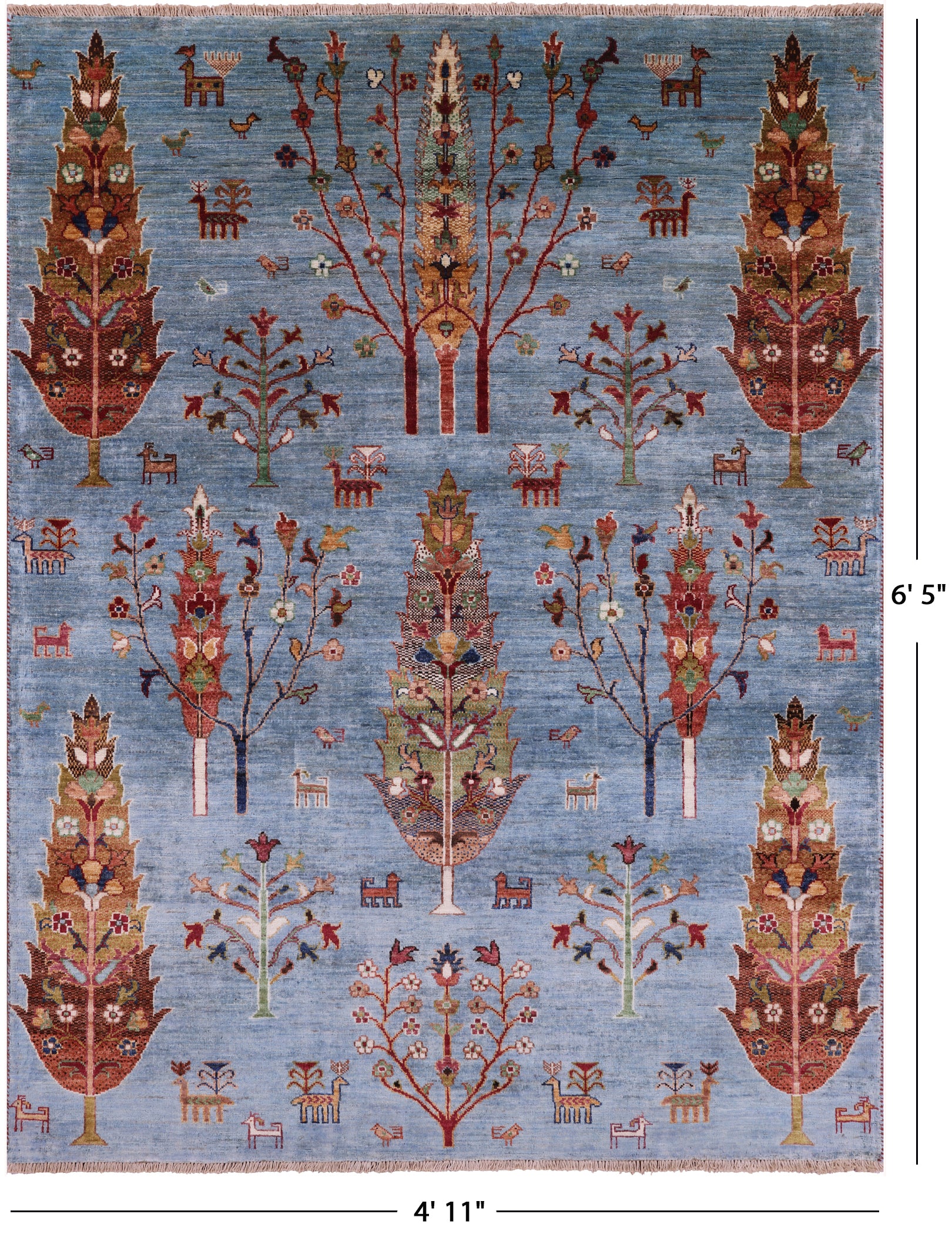 Blue Tribal Persian Gabbeh Hand Knotted Wool Rug - 4' 11" X 6' 5" - Golden Nile