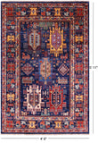 Blue Persian Fine Serapi Hand Knotted Wool Rug - 4' 0" X 5' 11" - Golden Nile