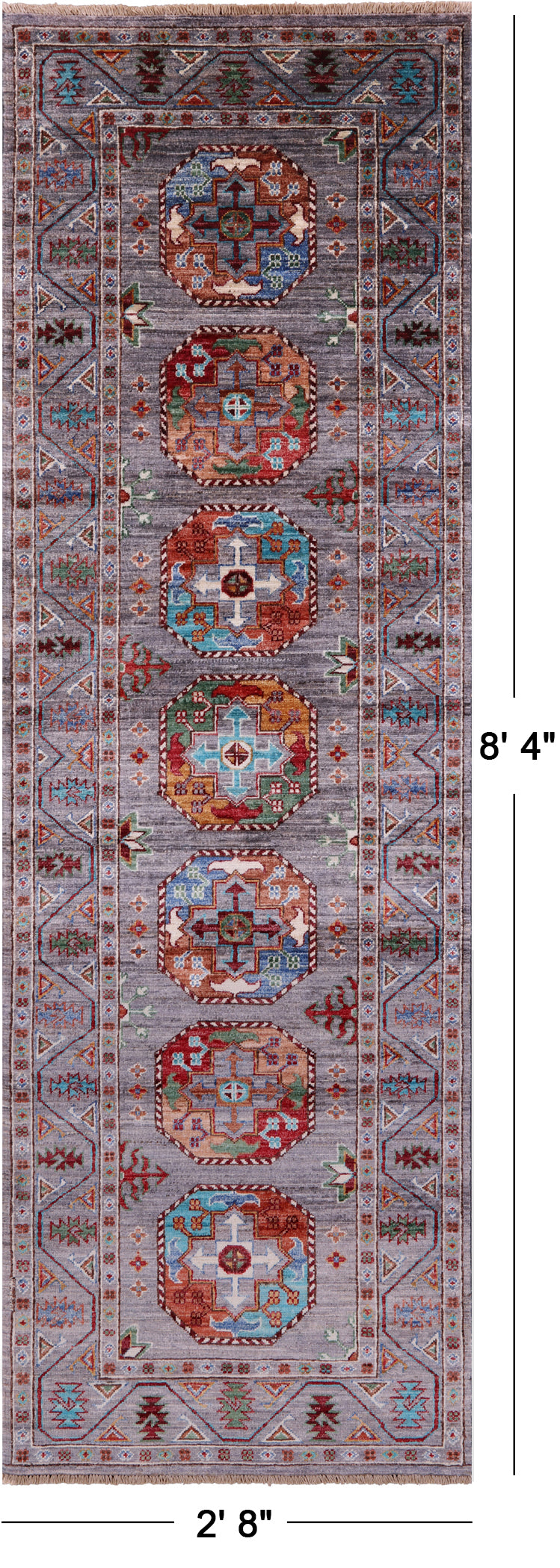 Turkmen Ersari Hand Knotted Wool Runner Rug - 2' 8" X 8' 4" - Golden Nile