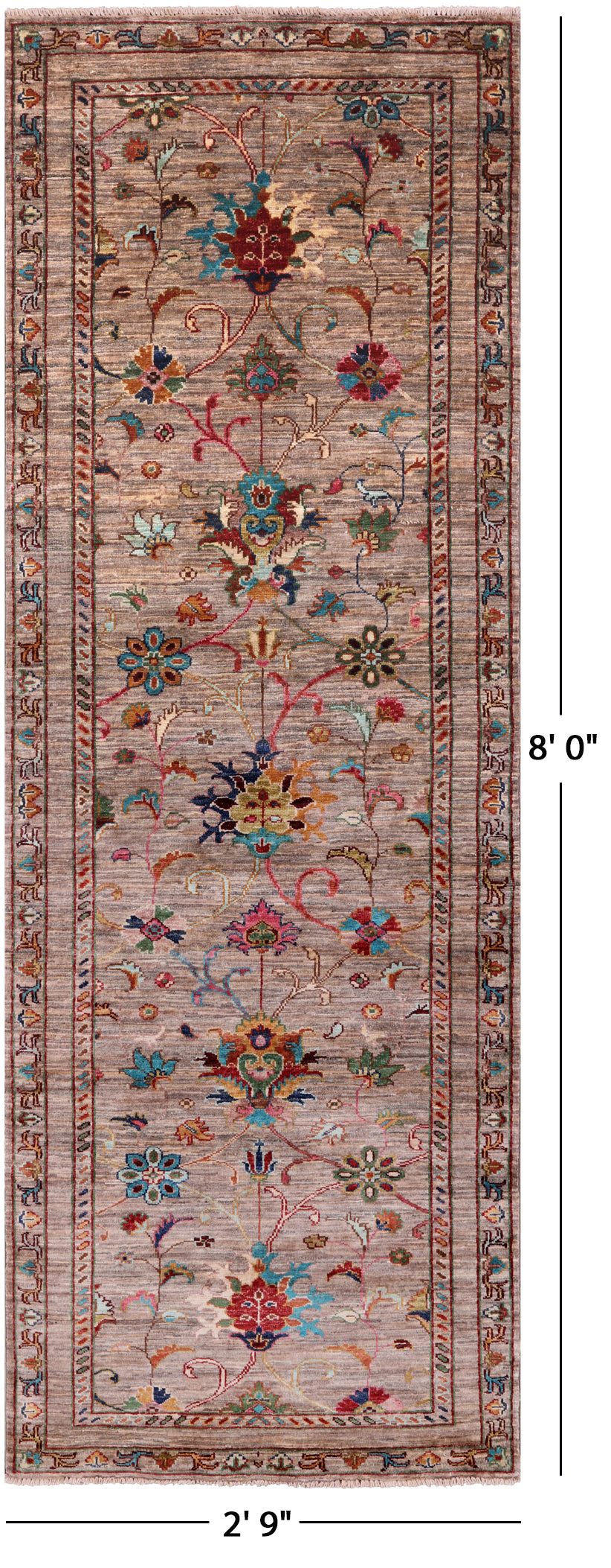 Peshawar Hand Knotted Wool Runner Rug - 2' 9" X 8' 0" - Golden Nile