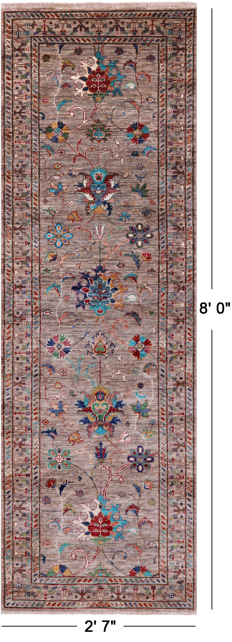 Peshawar Hand Knotted Wool Runner Rug - 2' 7" X 8' 0" - Golden Nile