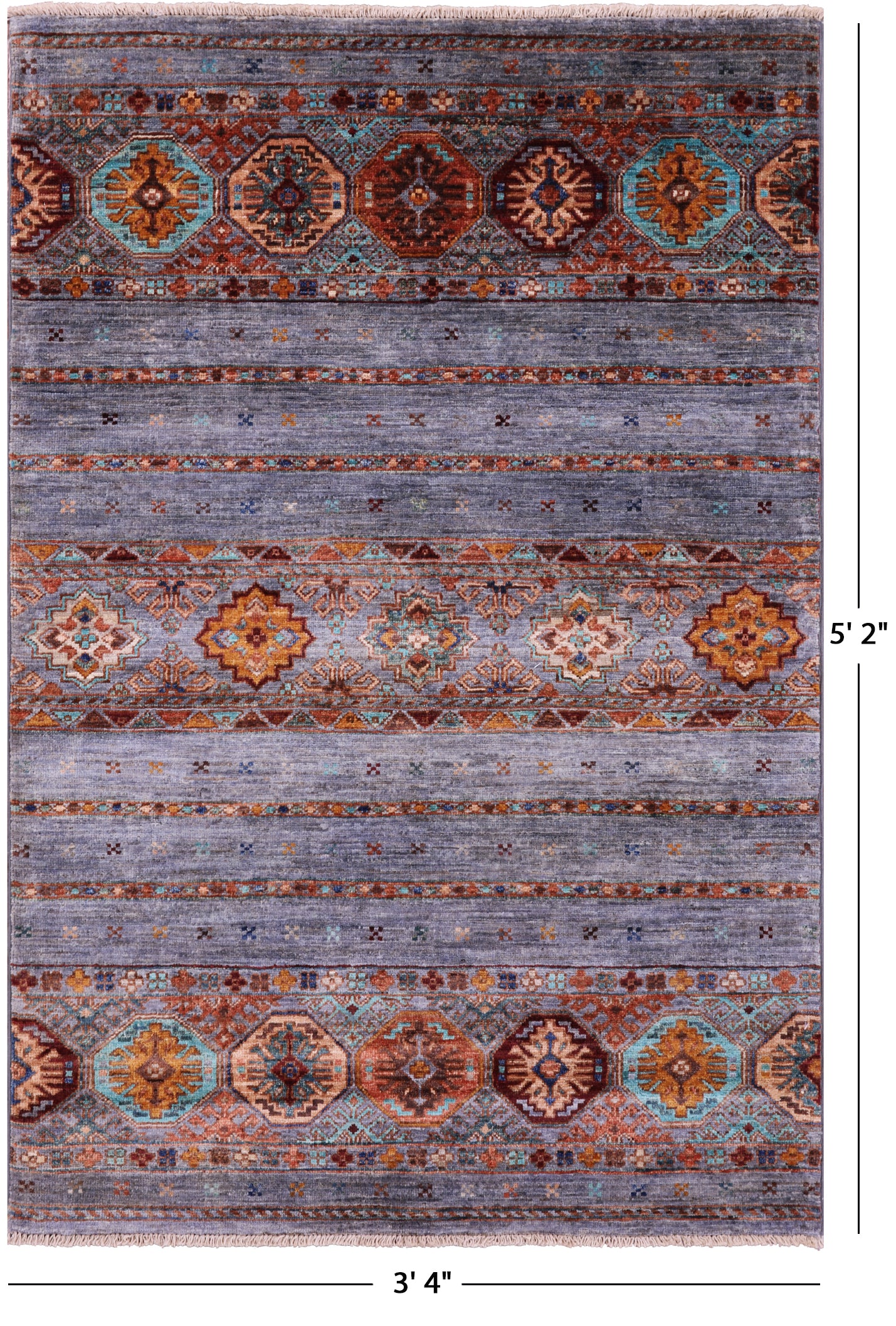 Grey Khorjin Persian Gabbeh Hand Knotted Wool Rug - 3' 4" X 5' 2" - Golden Nile
