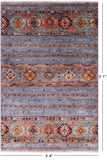 Grey Khorjin Persian Gabbeh Handmade Wool Rug - 3' 4" X 5' 1" - Golden Nile