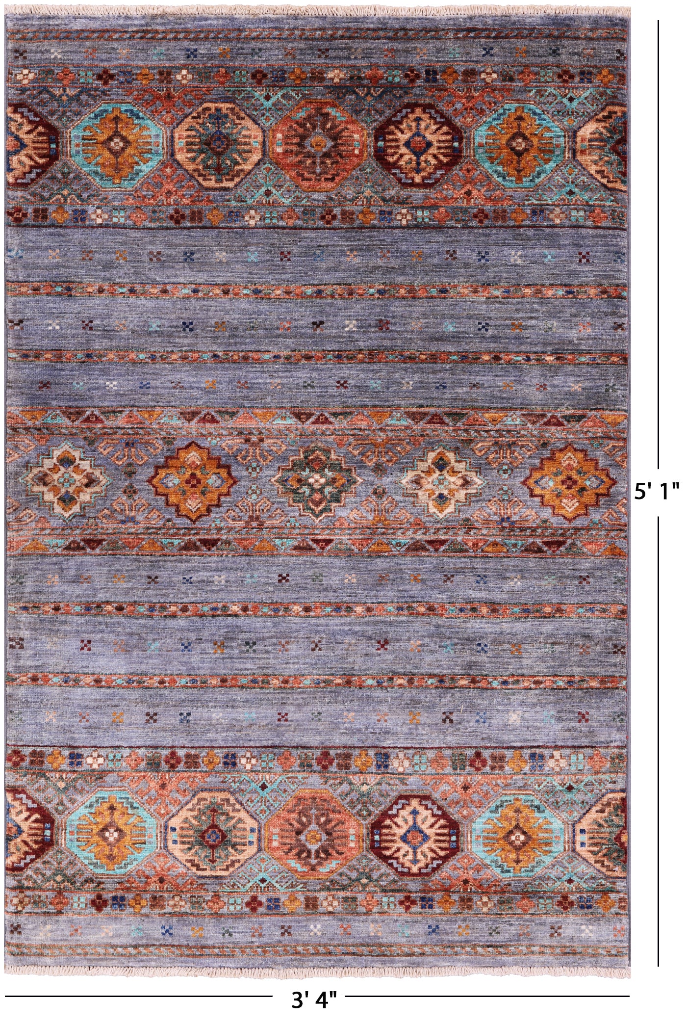 Grey Khorjin Persian Gabbeh Handmade Wool Rug - 3' 4" X 5' 1" - Golden Nile