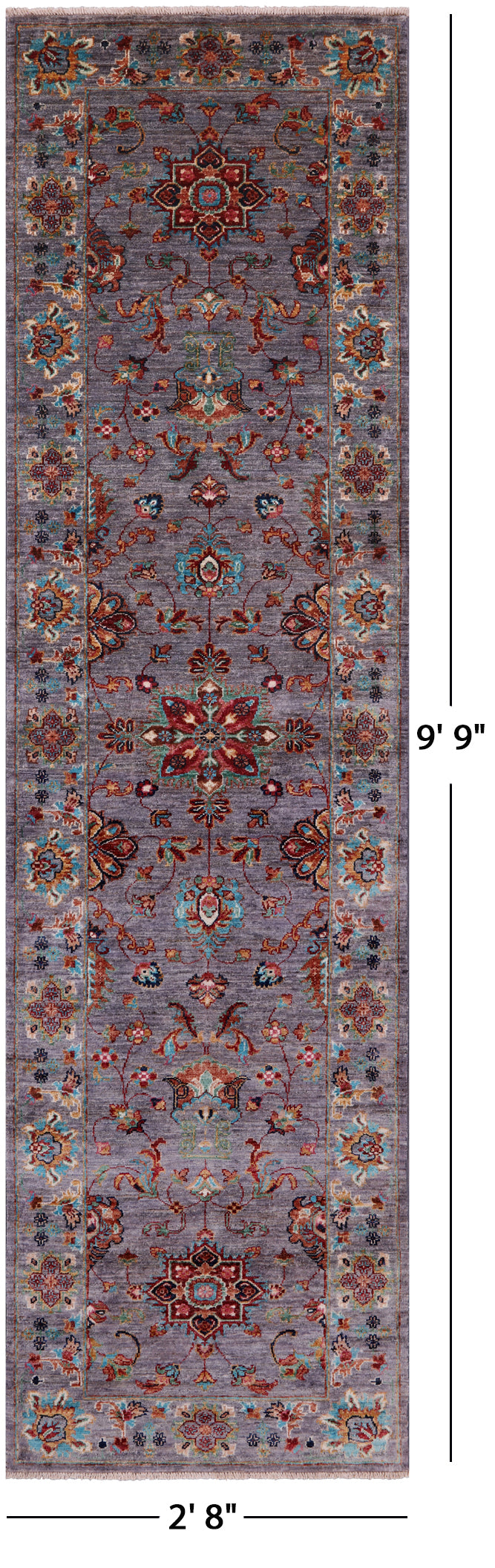 Peshawar Hand Knotted Wool Runner Rug - 2' 8" X 9' 9" - Golden Nile