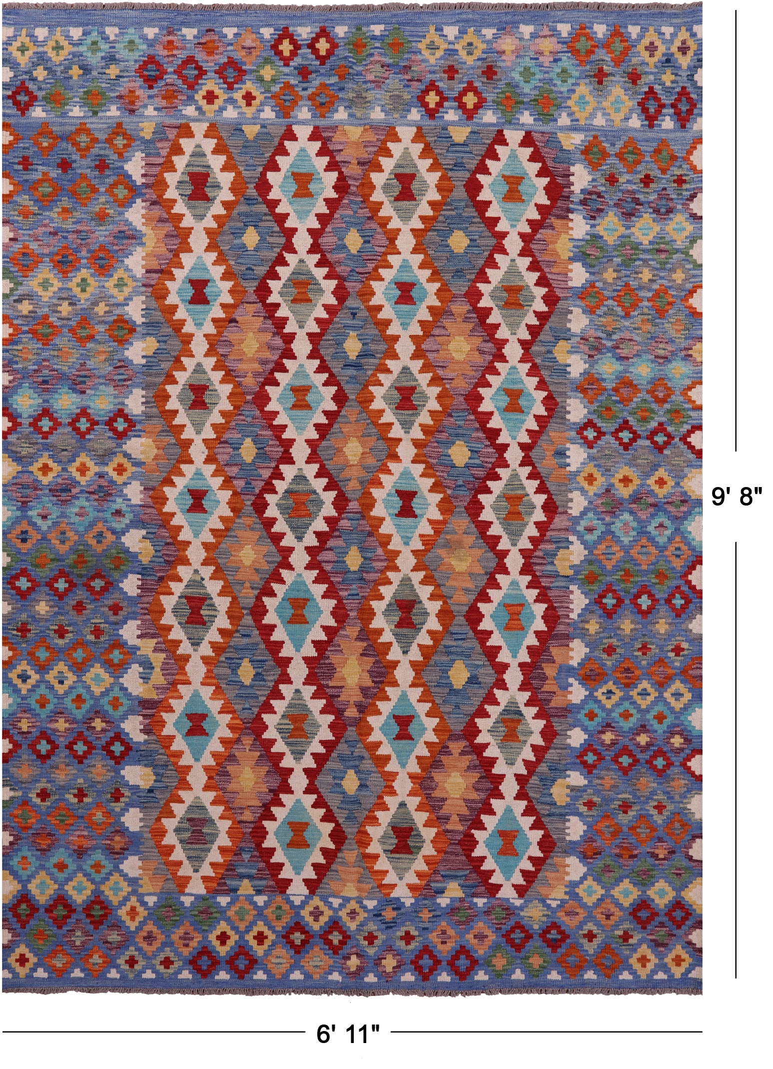 Reversible Kilim Flat Weave Wool On Wool Rug - 6' 11" X 9' 8" - Golden Nile