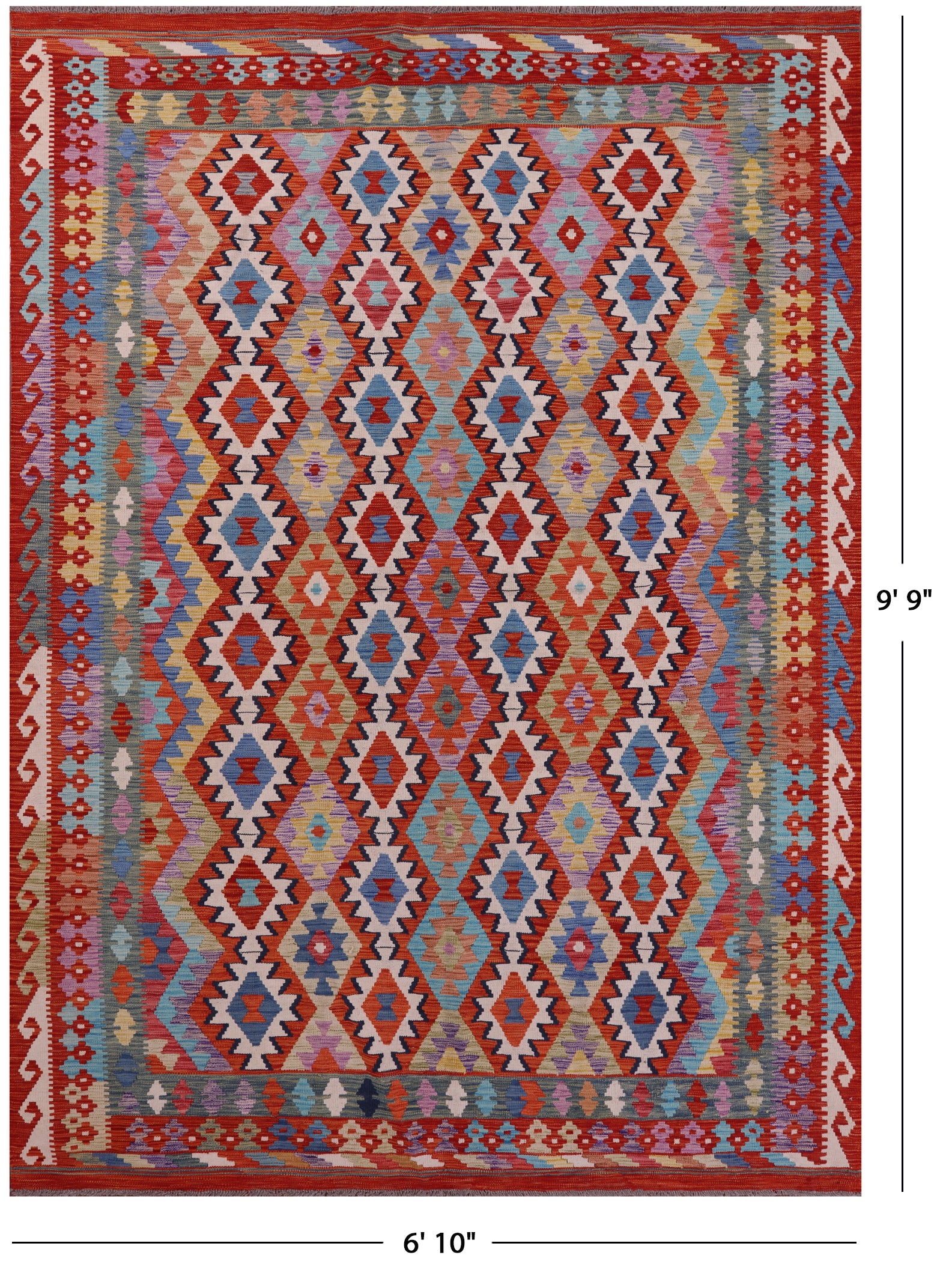 Reversible Kilim Flat Weave Wool On Wool Rug - 6' 10" X 9' 9" - Golden Nile