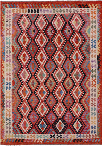 Reversible Kilim Flat Weave Wool On Wool Rug - 6' 10" X 9' 10" - Golden Nile