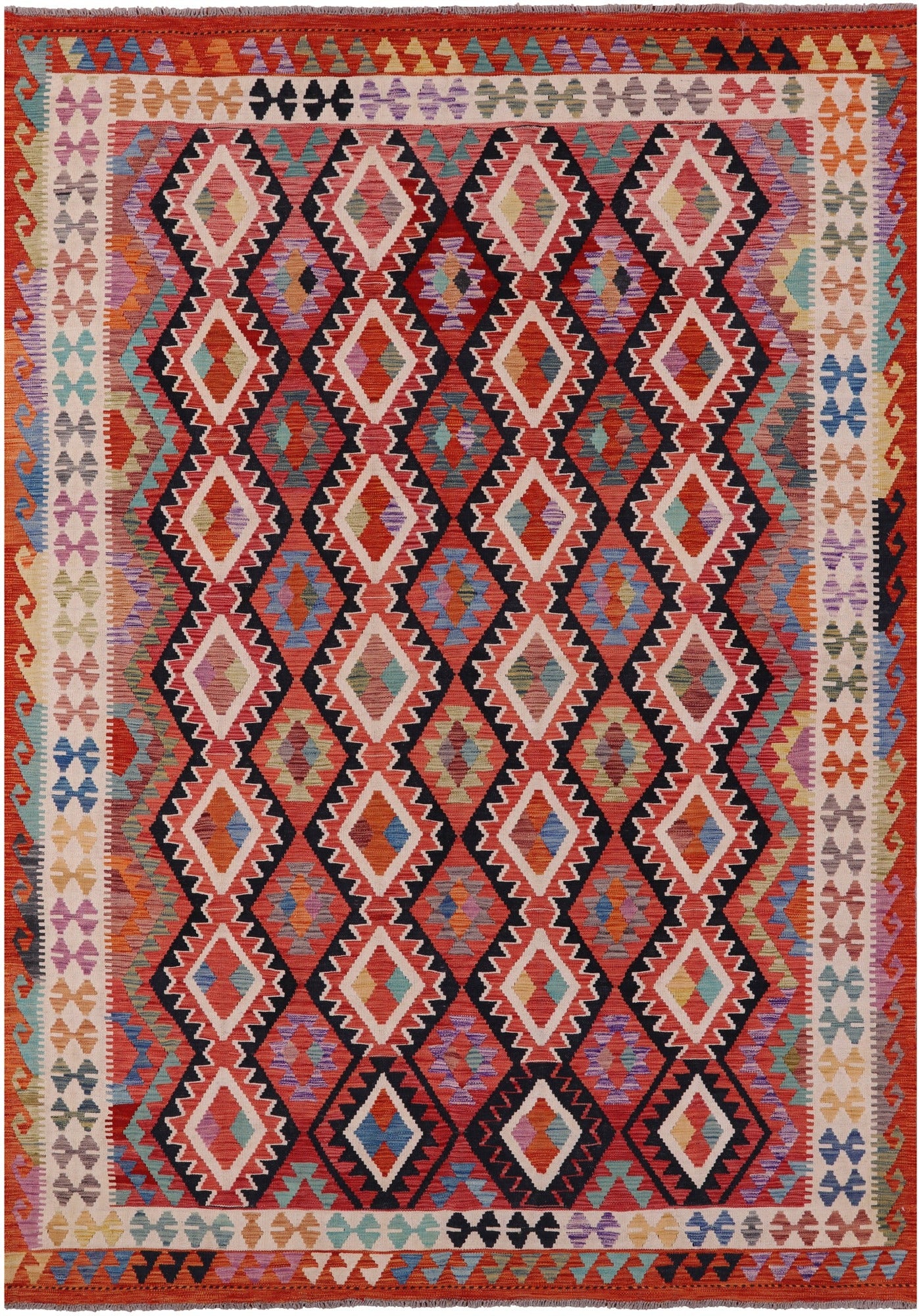 Reversible Kilim Flat Weave Wool On Wool Rug - 6' 10" X 9' 10" - Golden Nile