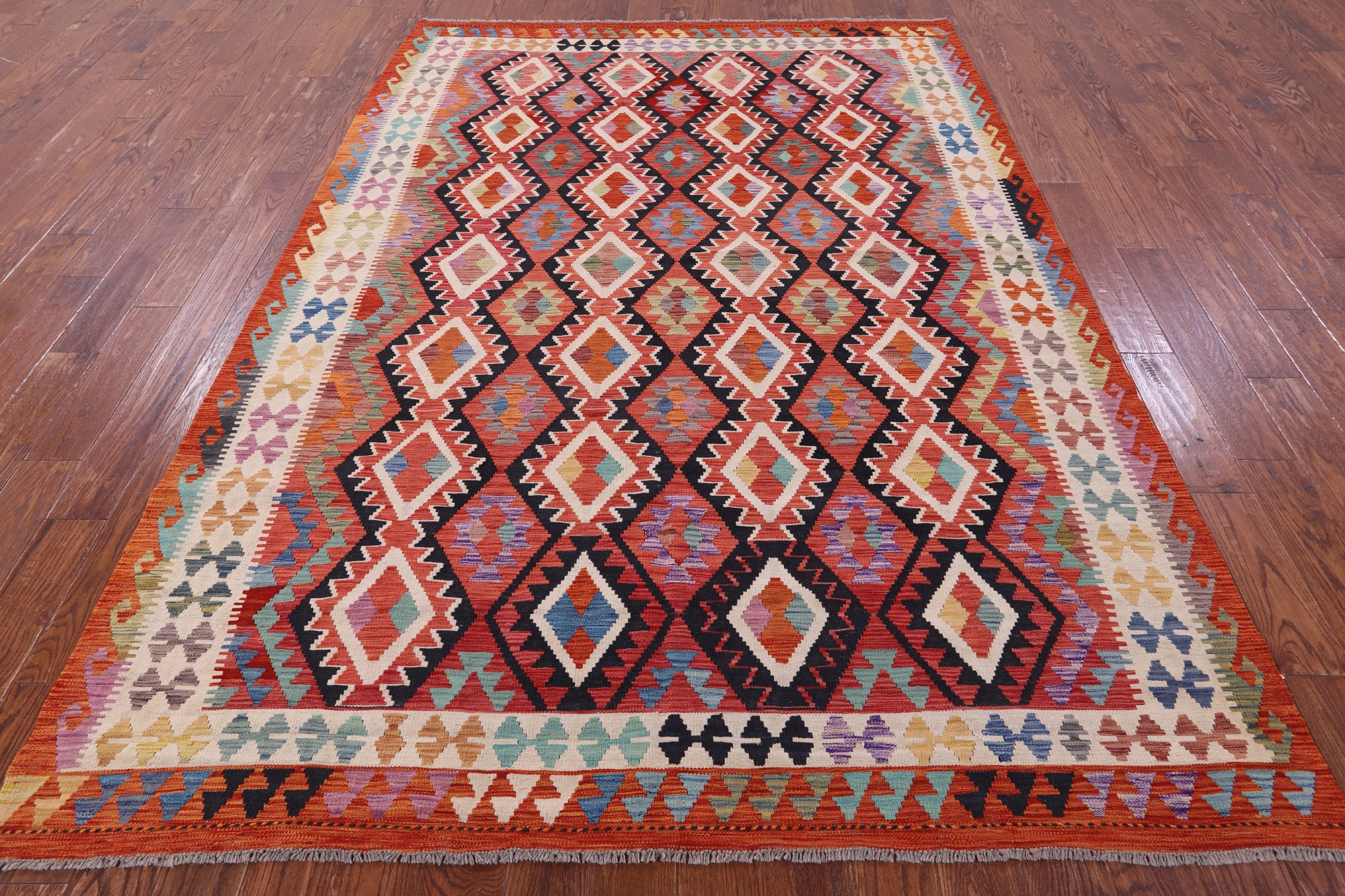 Reversible Kilim Flat Weave Wool On Wool Rug - 6' 10" X 9' 10" - Golden Nile