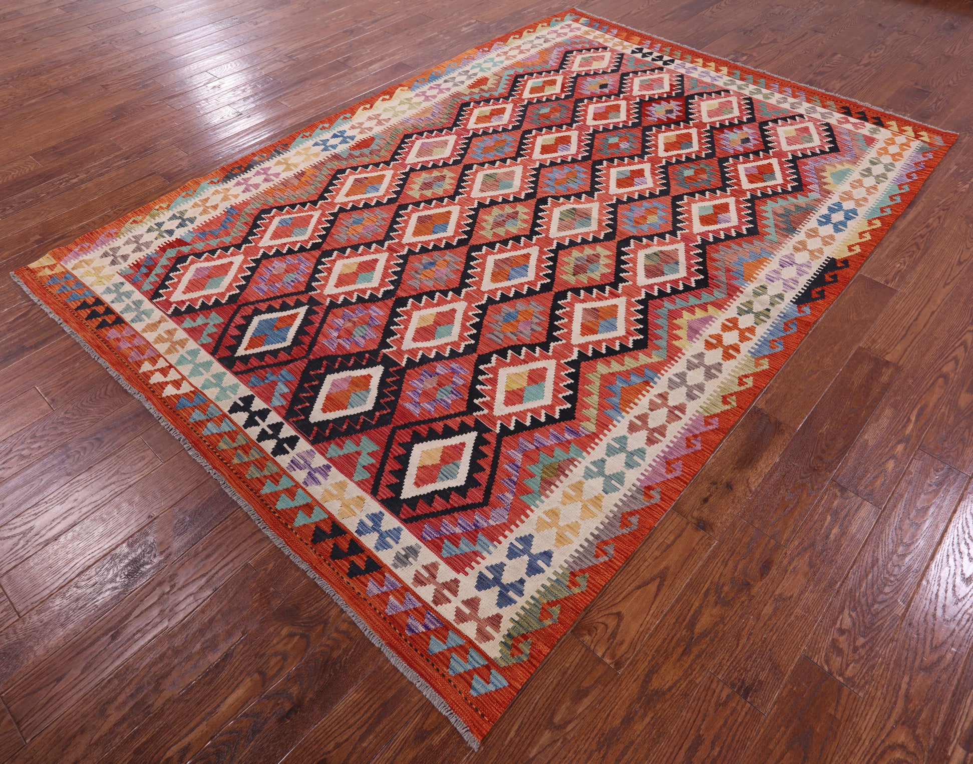 Reversible Kilim Flat Weave Wool On Wool Rug - 6' 10" X 9' 10" - Golden Nile